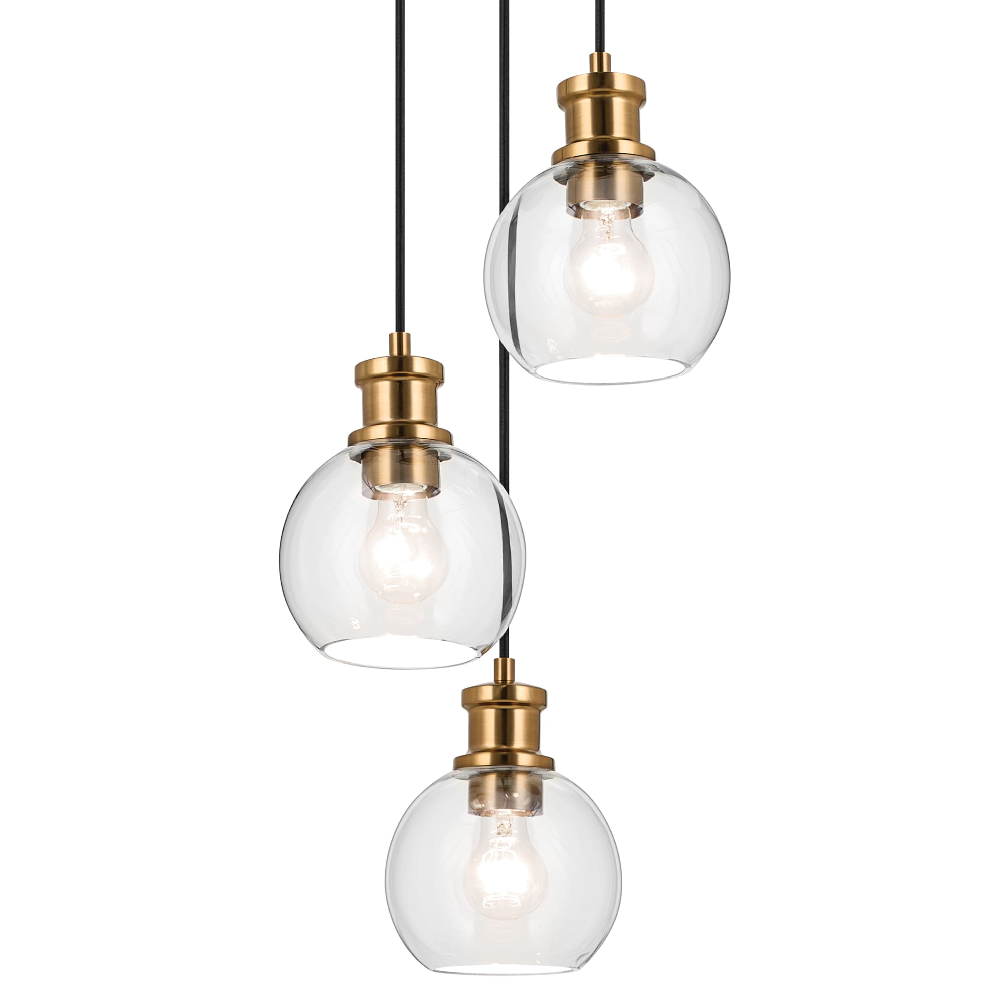 Kichler Clove 3-Light Black Vintage Clear Glass Globe Medium Hanging Pendant Light