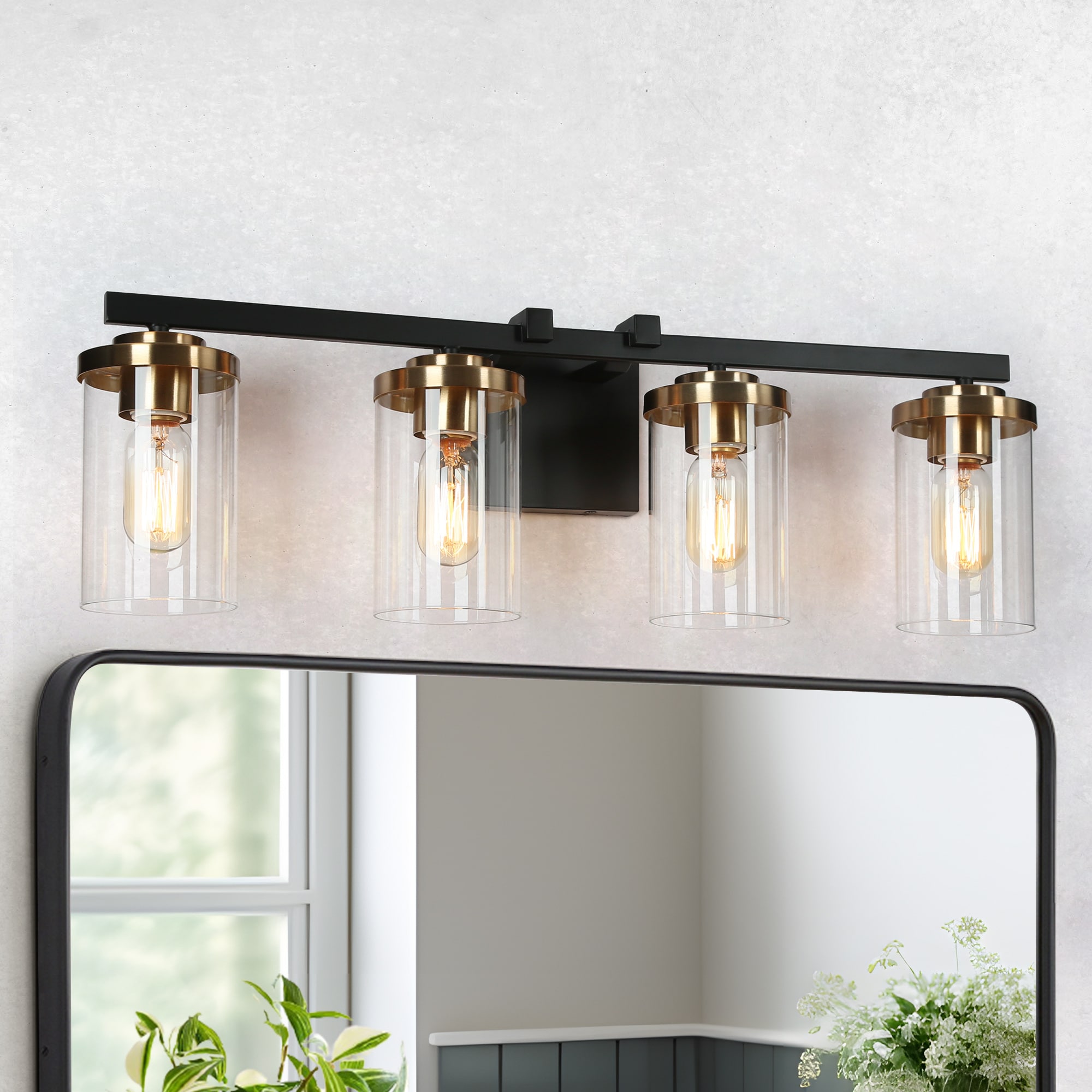 ZEVNI L3ZAIJVZW4697SS7 Mavis 27.5-in 4 -Light Matte Black Transitional Vanity light