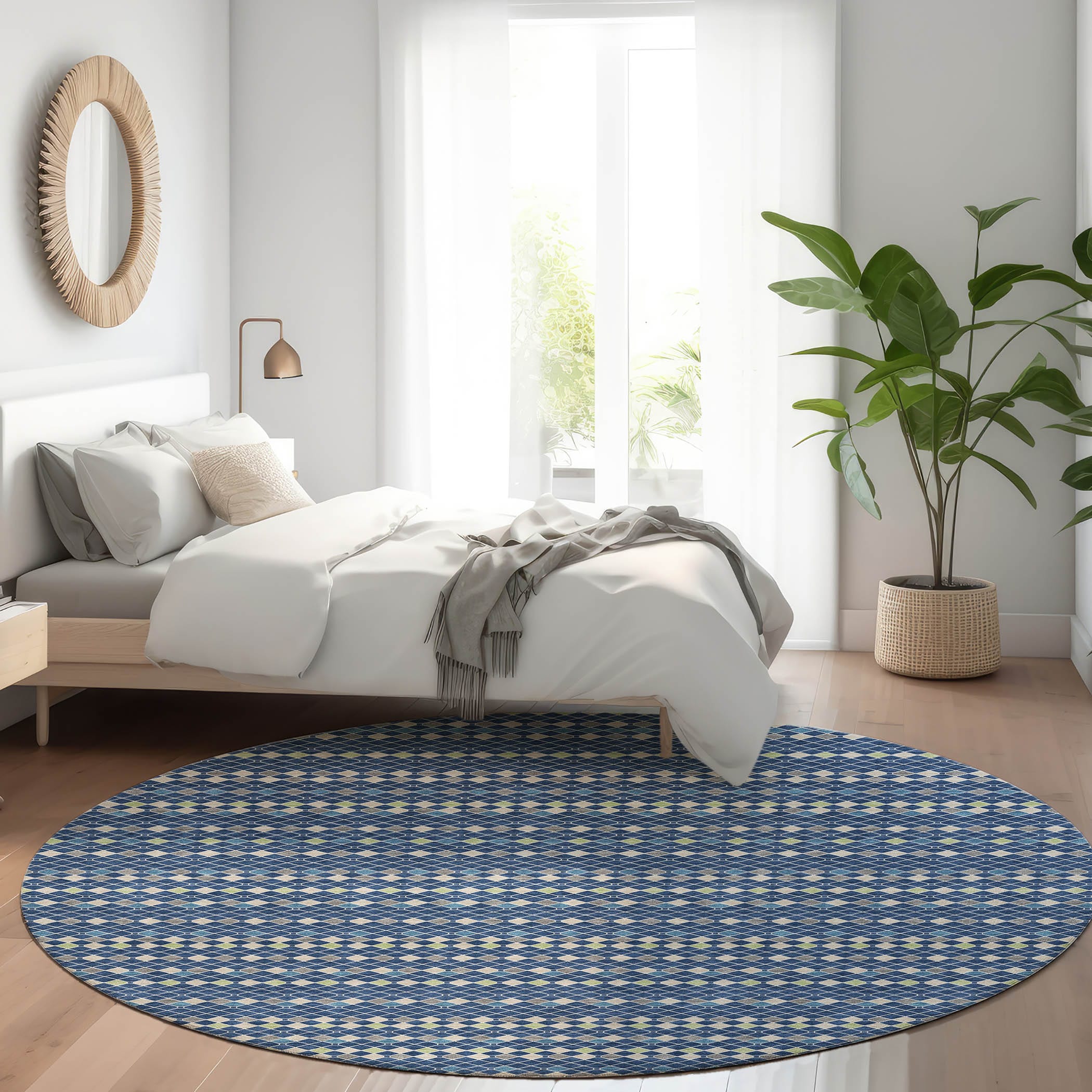 Addison Rugs ACN1414NA8RO Chantille ACN1414NA 8 x 8 (ft) Polyester Navy Round Indoor/Outdoor Geometric Machine washable Area rug