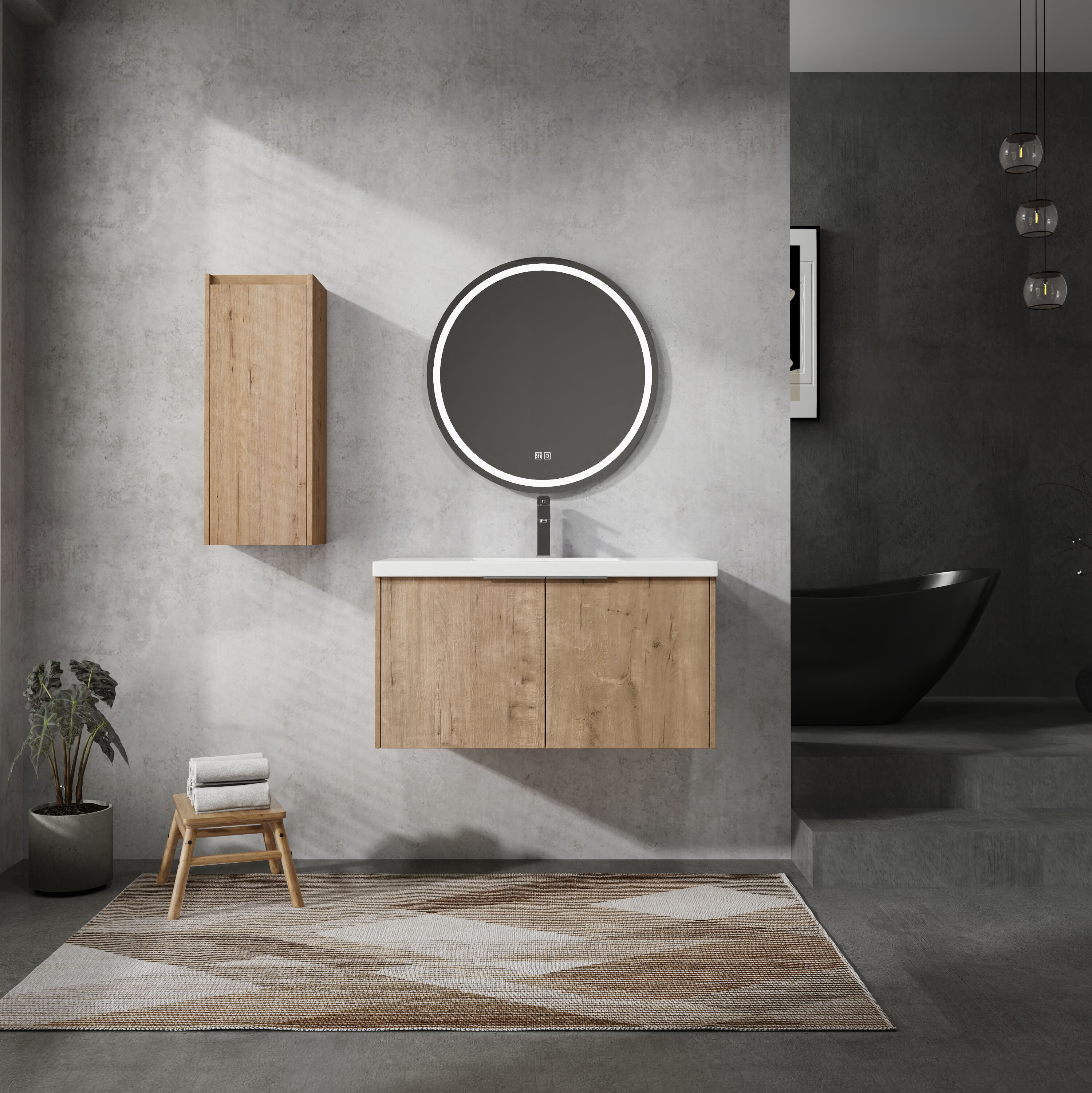 LUXEYARD 36in Wall-Mounted Bathroom Vanity With Sink and Side Cabinet Soft Close Doors Combination Cabinet(KD-Packing) | DS-J-454BATHVNT