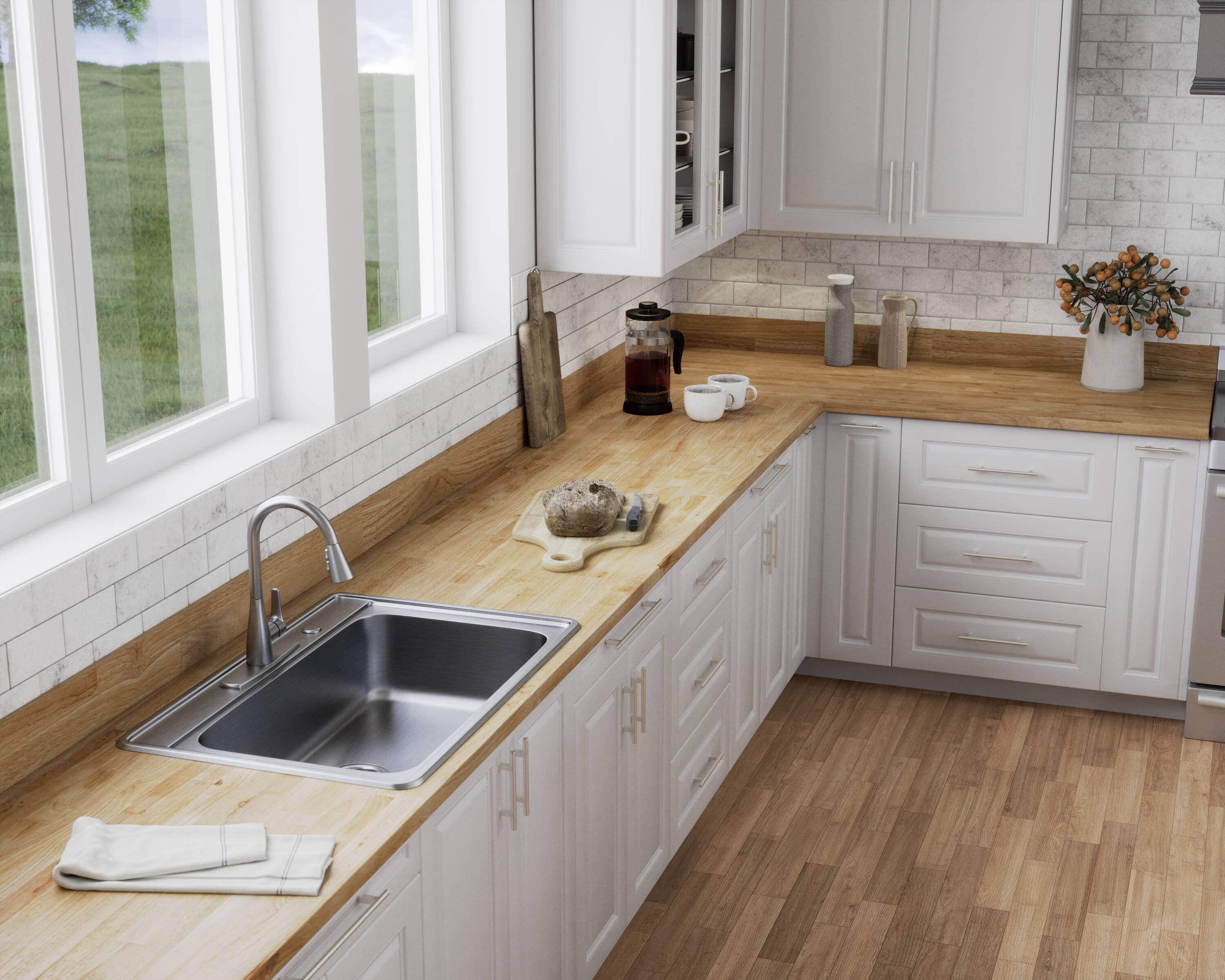 allen + roth 96-in x 25-in x 1.5-in Natural Straight Butcher Block Hevea  Countertop in the Kitchen Countertops department at