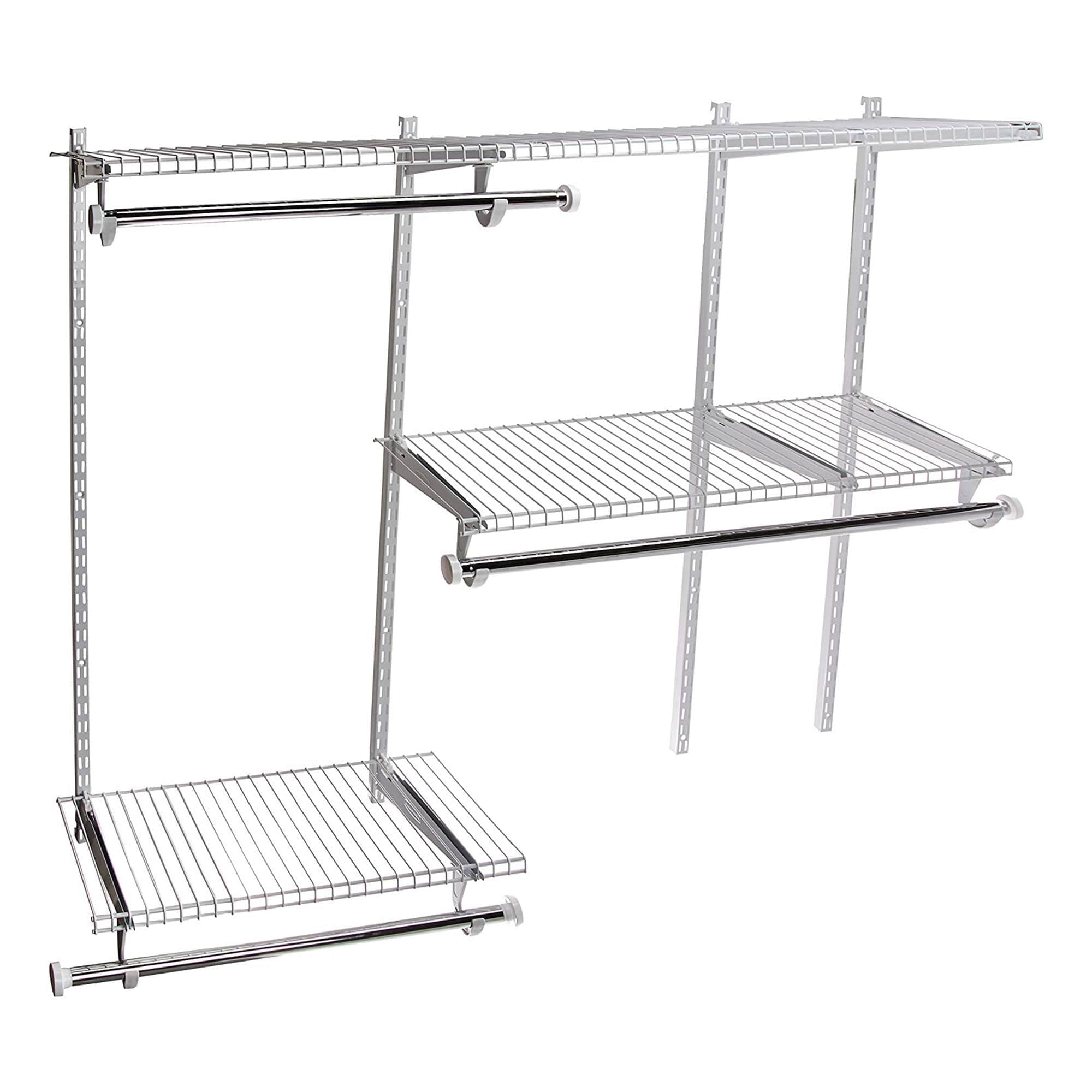 Rubbermaid 170859 Configuration 3 6 Feet Walk In or Reach In Closet Shelving and Hanging Storage Custom DIY Closet Organizer Kit White