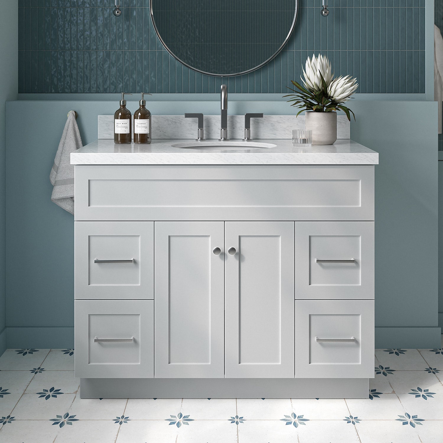 ARIEL F043SCWOVOGRY Hamlet 42-in Grey Undermount Single sink Bathroom Vanity with Carrara White Marble Marble Top