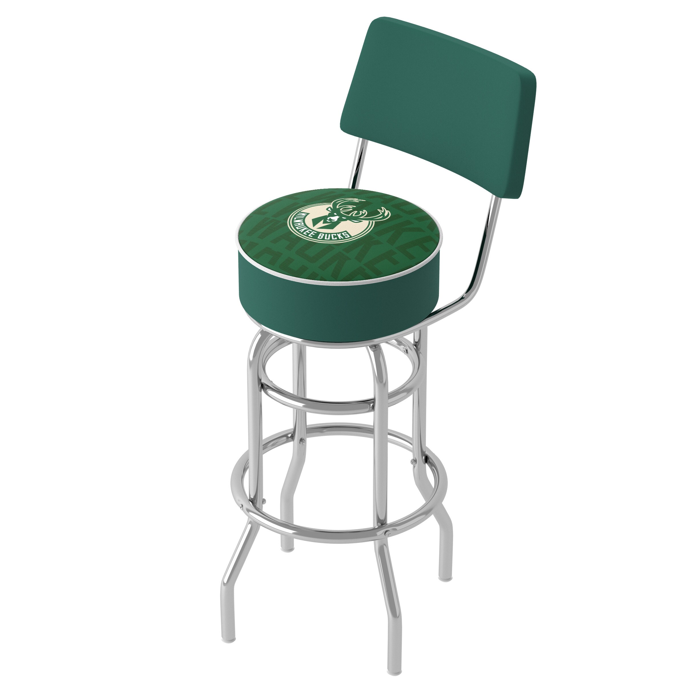 Trademark Gameroom NBA1100-MB3-TWN Milwaukee Bucks 31-in H Bar height (28-in to 33-in) Round Seat Upholstered Swivel Metal Back Bar Stool Back