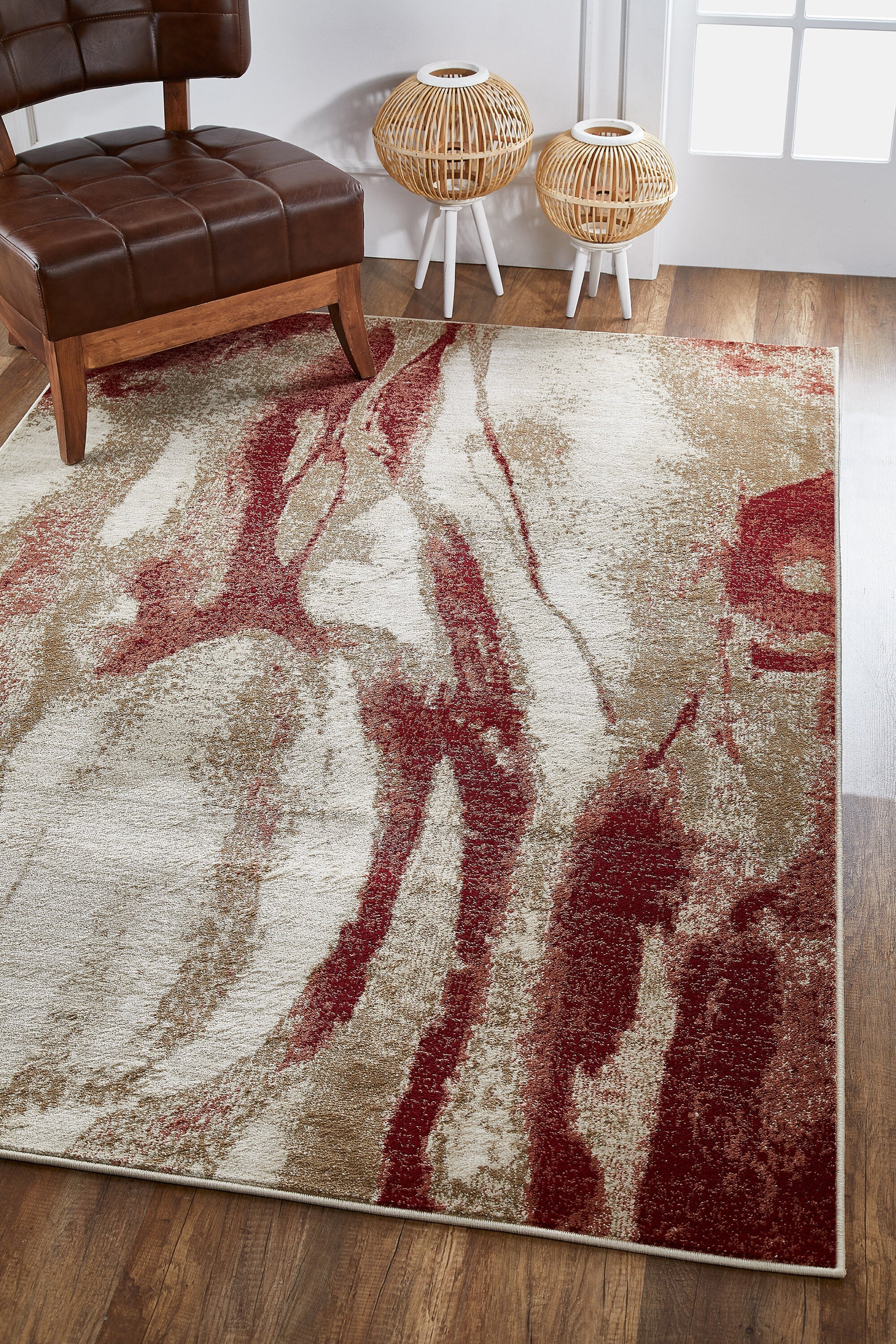 Everyday Woven EVE561933X53 3 x 5 (ft) Polypropylene Red / Ivory Rectangular Indoor Abstract Mid-Century Modern Area rug