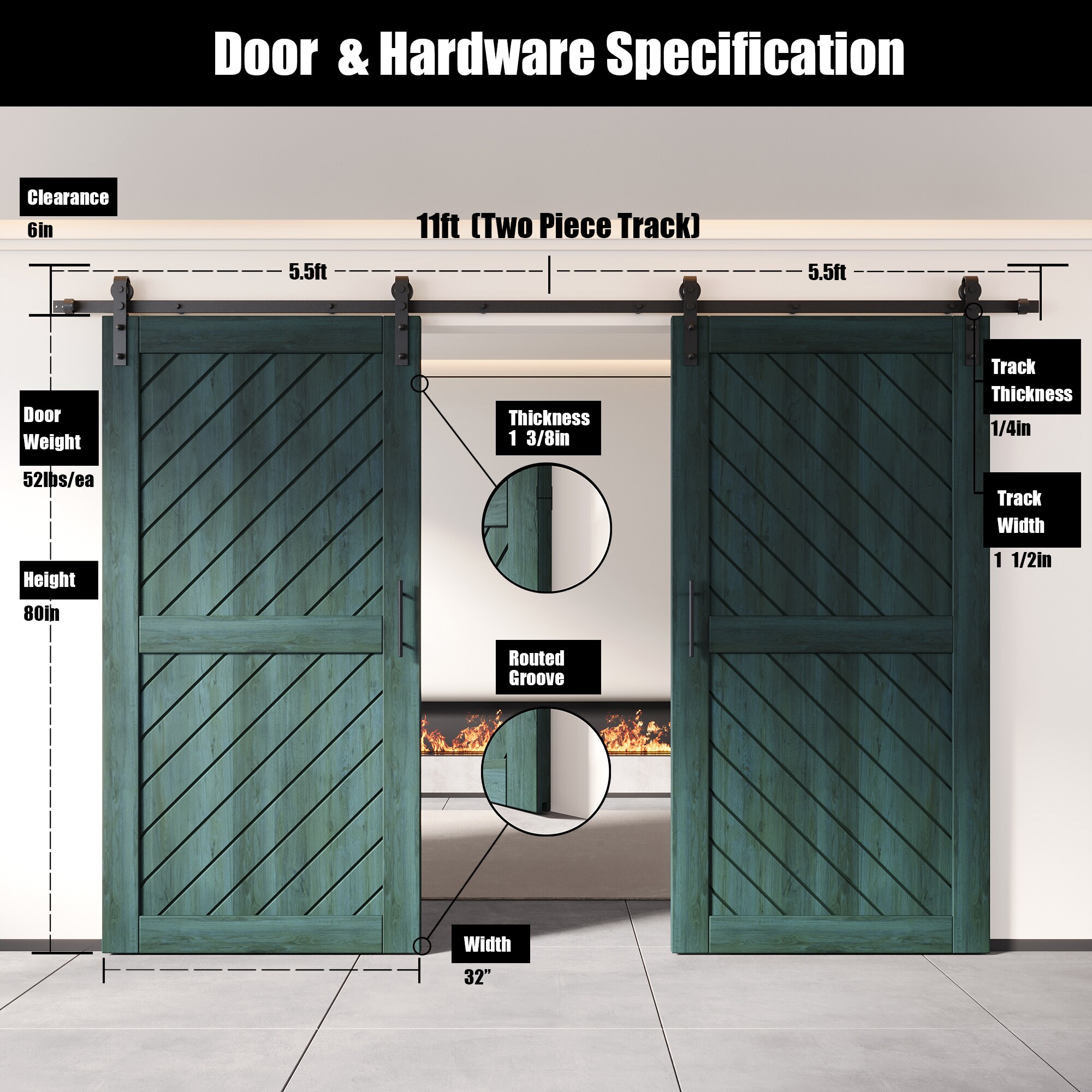 HOMACER YT2H132C-XT1-3280-RP Barn-Doors - View #2