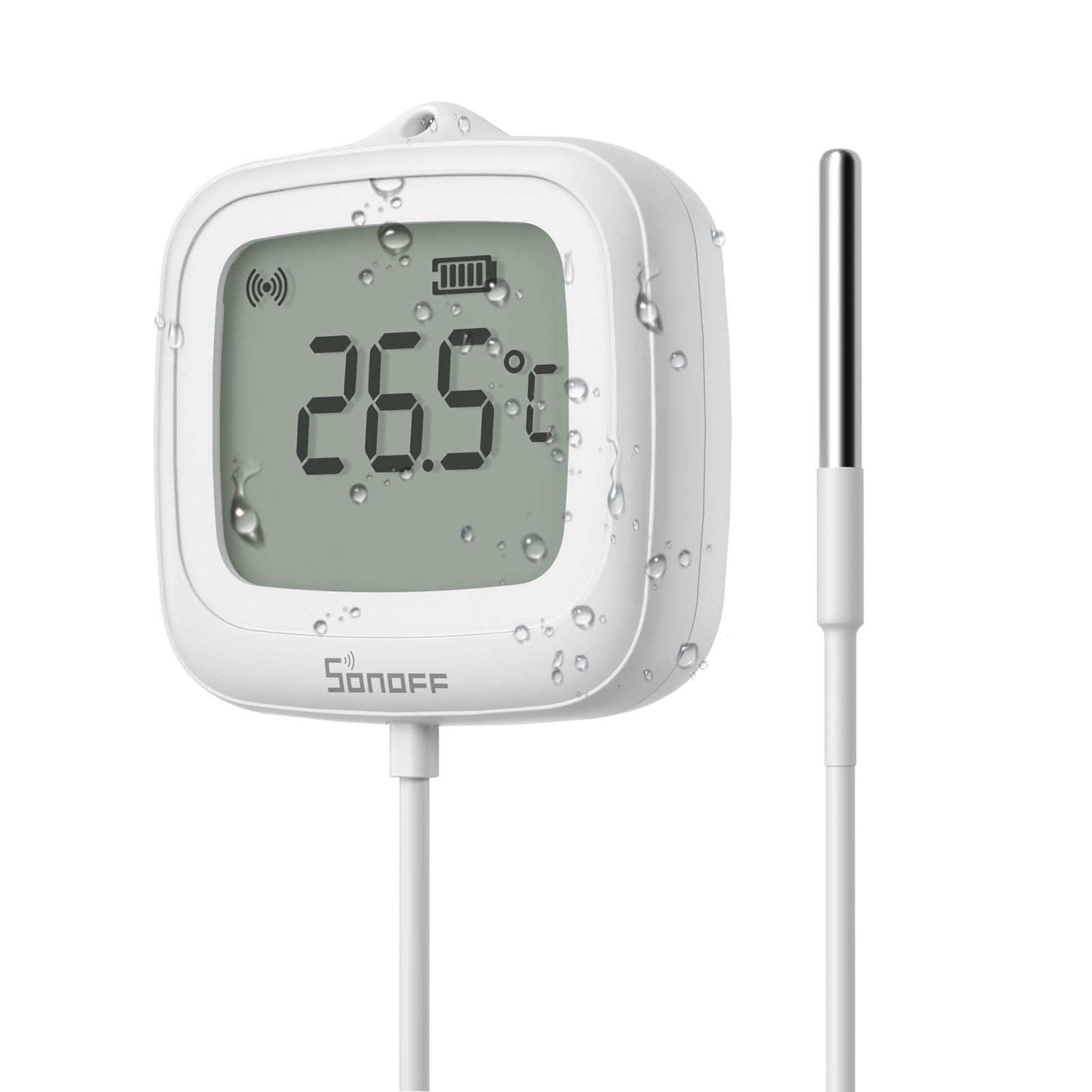 SONOFF  SNZB-02LD Zigbee Waterproof Temperature Sensor with 1.5M Stainless Steel Probe LCD Display APP Monitoring Magnetic Mount Works with Zigbee Hub