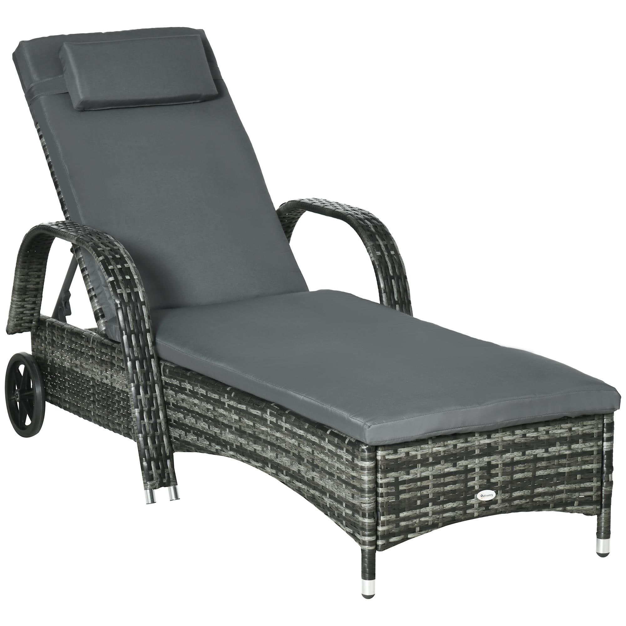 Bayfeve BFAOS-4212-GZB Wicker Outdoor Chaise Lounge Rattan Rattan Rattan Frame Stationary Chaise Lounge Chair with Gray Cushioned Seat