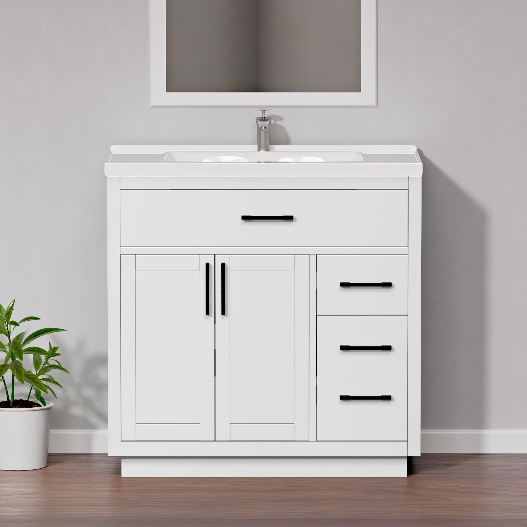 Serwall 36-in Single Sink White Bathroom Vanity with White Ceramic Top-Assembly Required