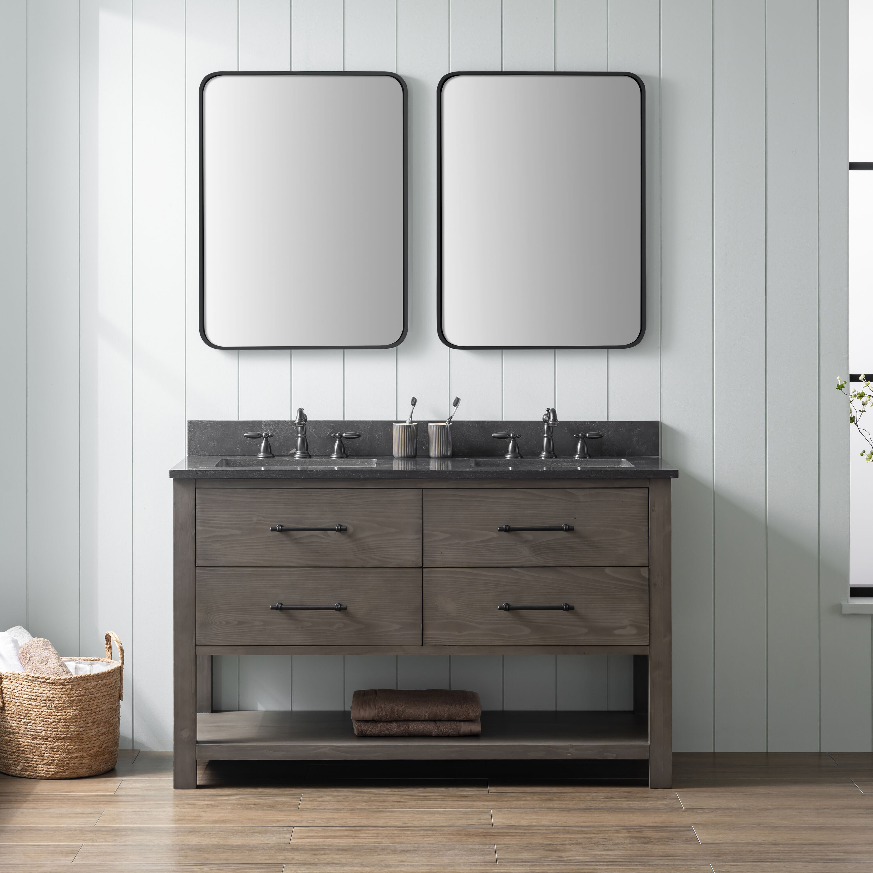 Sudio Design WINDWOOD-54SG-D WINDWOOD 54-in Smoke Gray Undermount Double Sink Bathroom Vanity with Blue Limestone Limestone Top