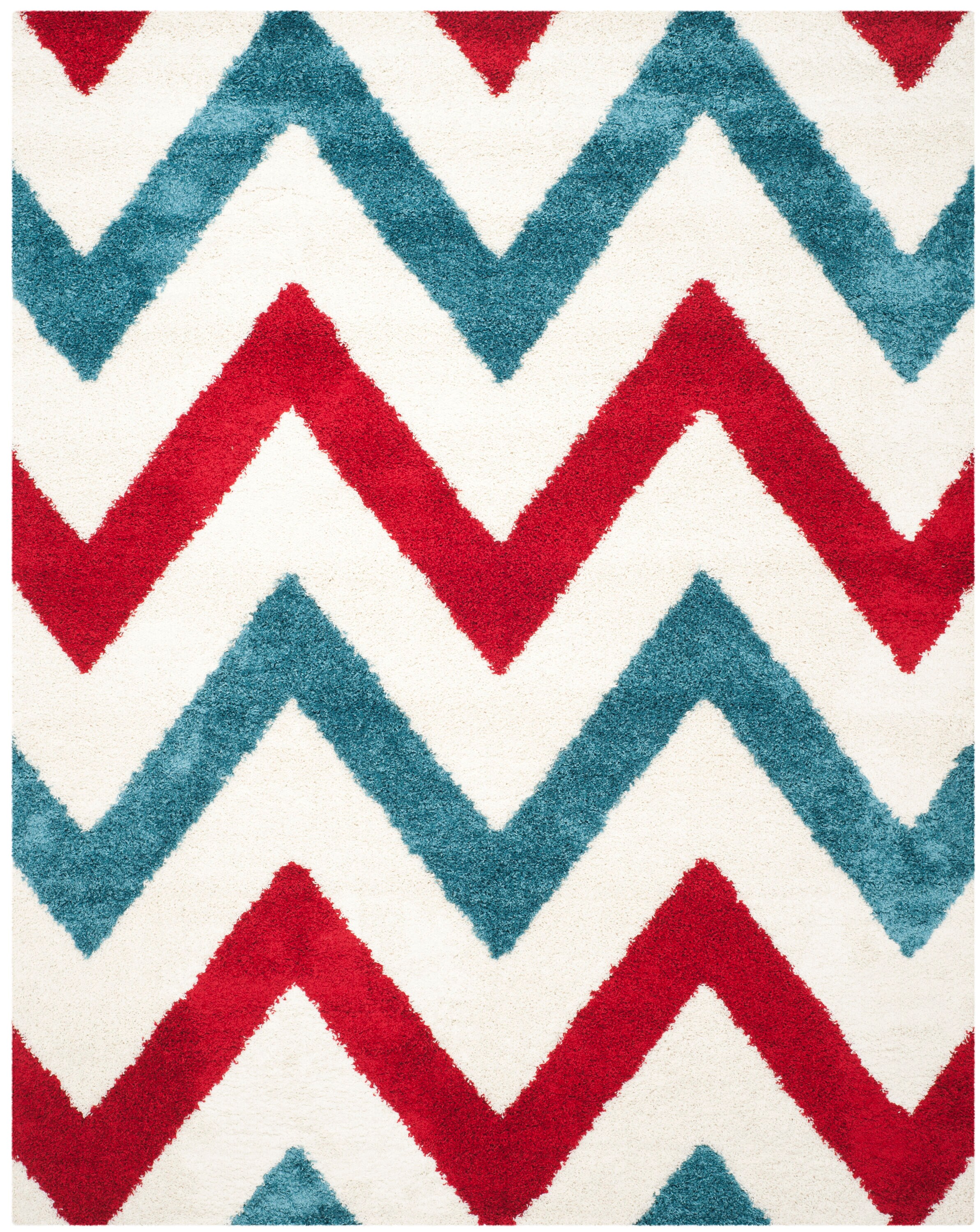 Safavieh Kids Chevrons Shag 4 x 6 Ivory/Red Indoor Chevron Kids Area Rug