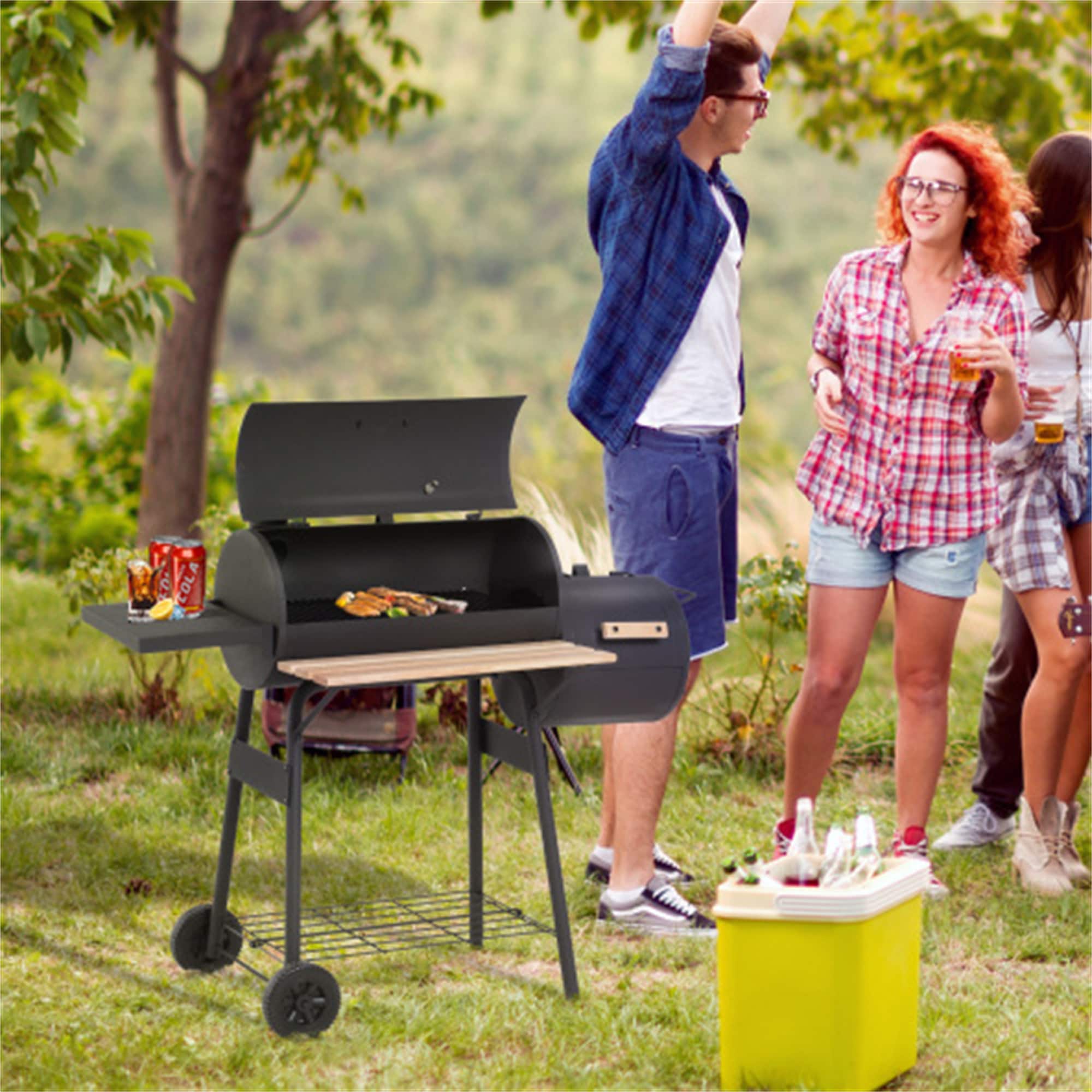 BABOOM BOM-P174290-OR Portable Backyard Charcoal BBQ Grill 24.1-Inches W Black Cart Charcoal Grill