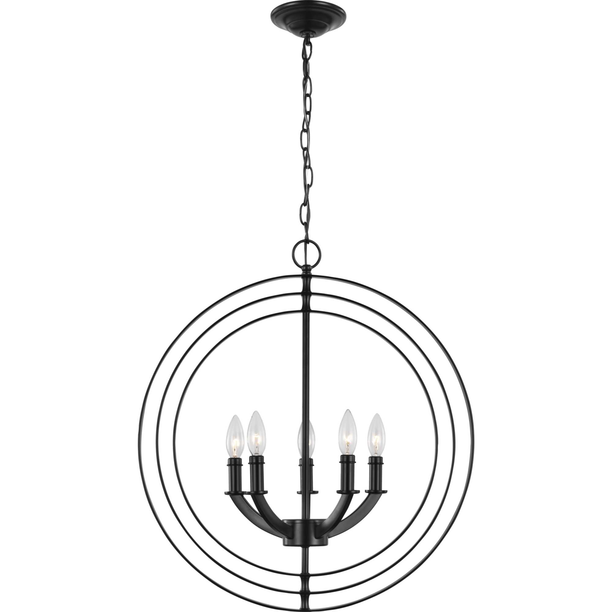Equinox Matte Black 5-Light Chandelier Pendant with Glass Accents
