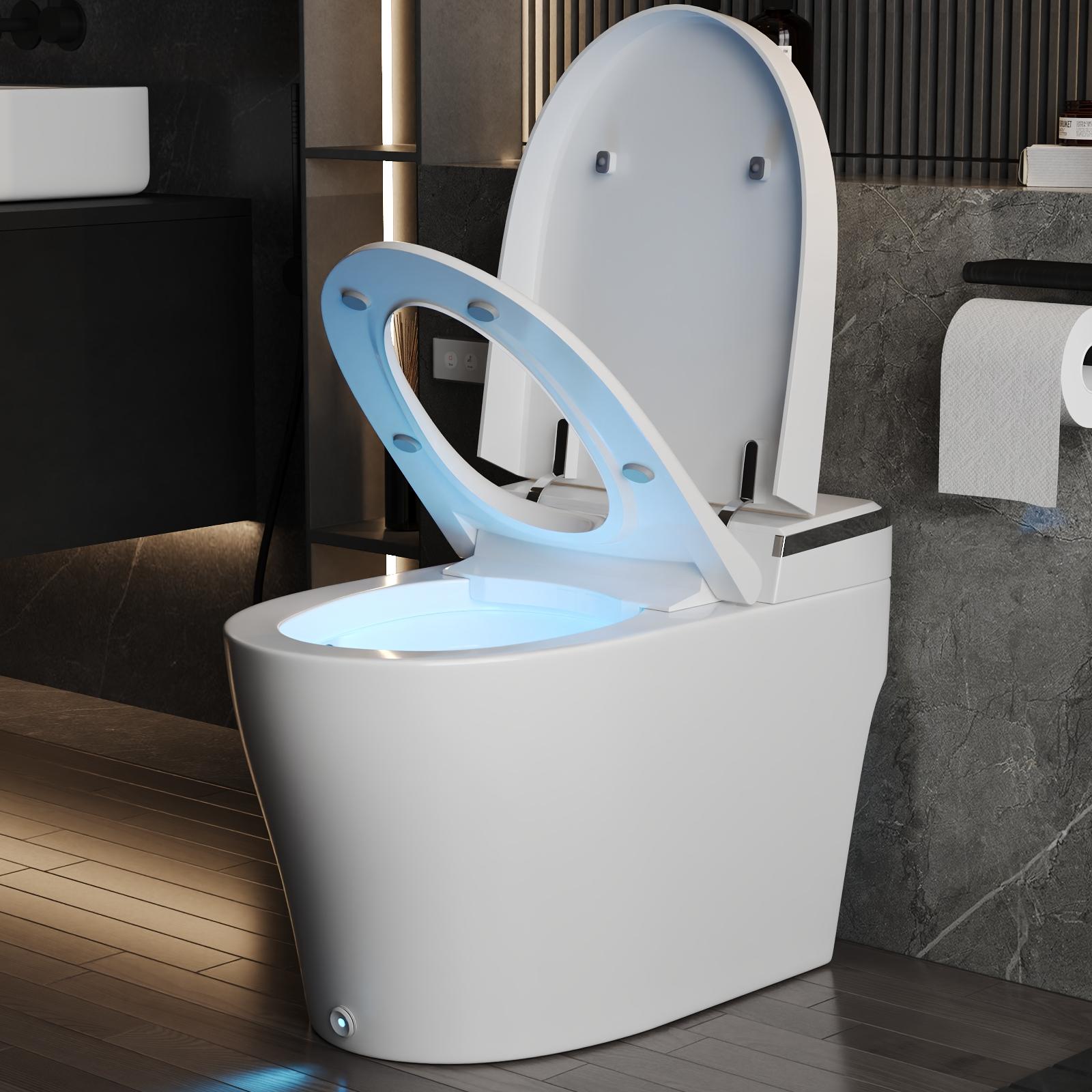 DeerValley DV-1S0029-V3 Vertex White Touchless Flush Elongated Standard height Smart Soft Close 1-piece Bidet 12-in Rough-In 1.28 GPF