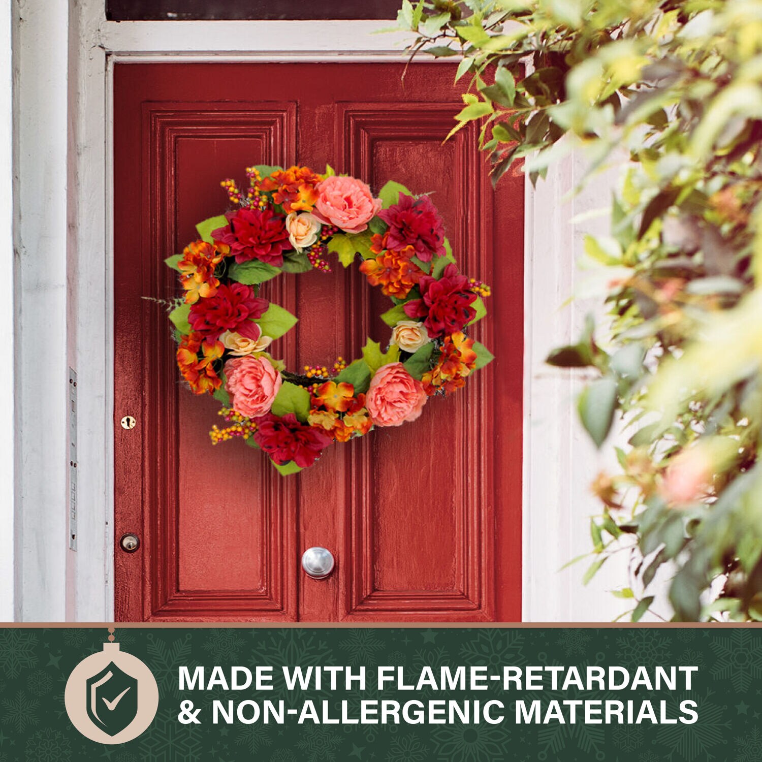 24" Autumnal Artificial Floral Wreath with Dahlias and Peonies