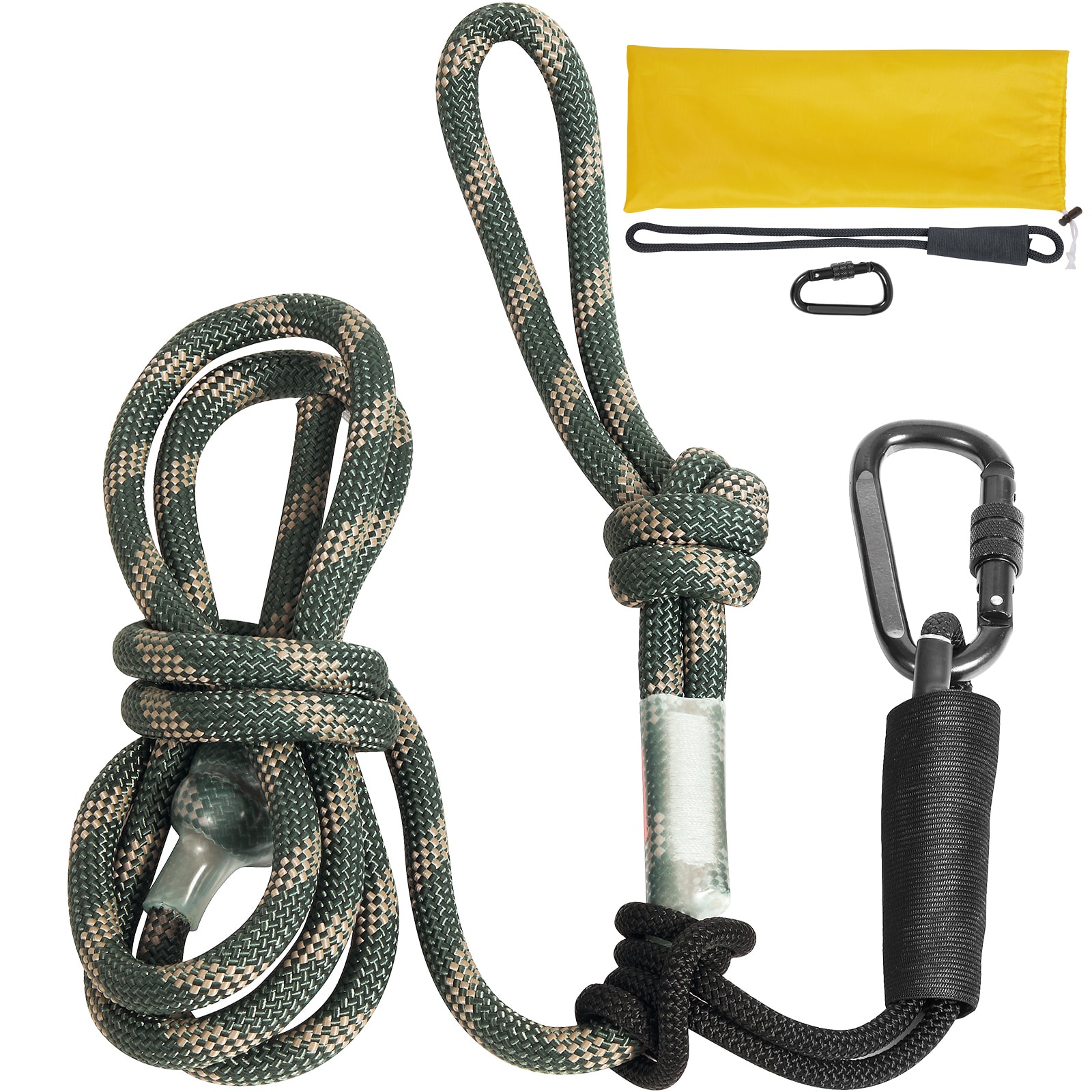 VEVOR SCPSSLSQHSXW01451V0 Tree Stand Safety Rope  9 ft/27.43M Treestand Lifeline Rope 30KN Breaking Tension  0.6in Hunting Safety Line with Prusik Knot  2pcs Carabiner and Silencer  for Treestrap and Climbing