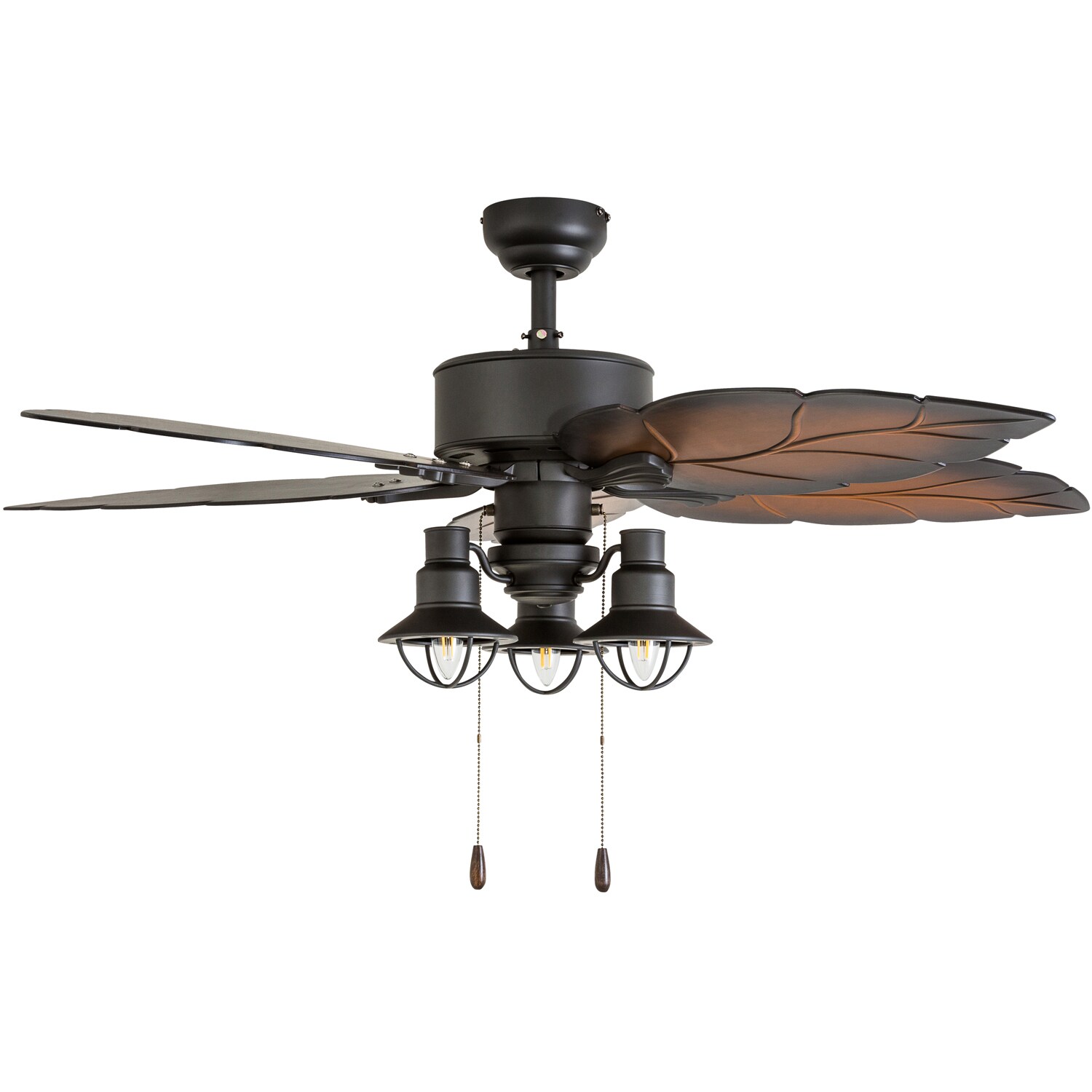 52-Inch Bronze Tropical Ceiling Fan with Leaf Blades and Lantern Lights
