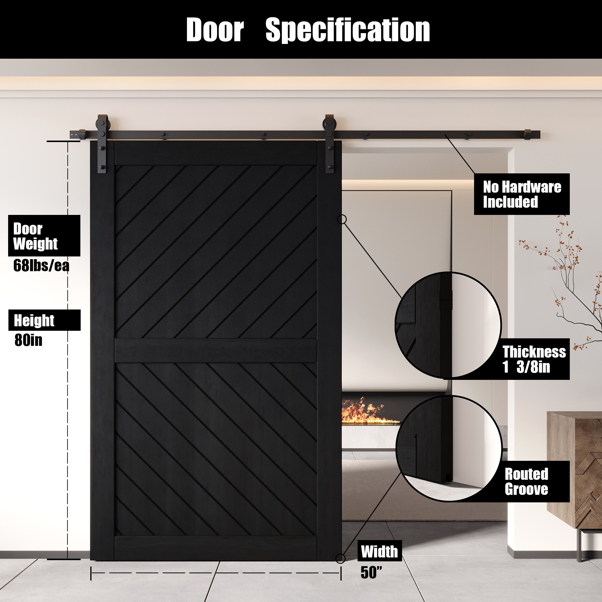 HOMACER XT3-5080-BK Barn-Doors - View #2
