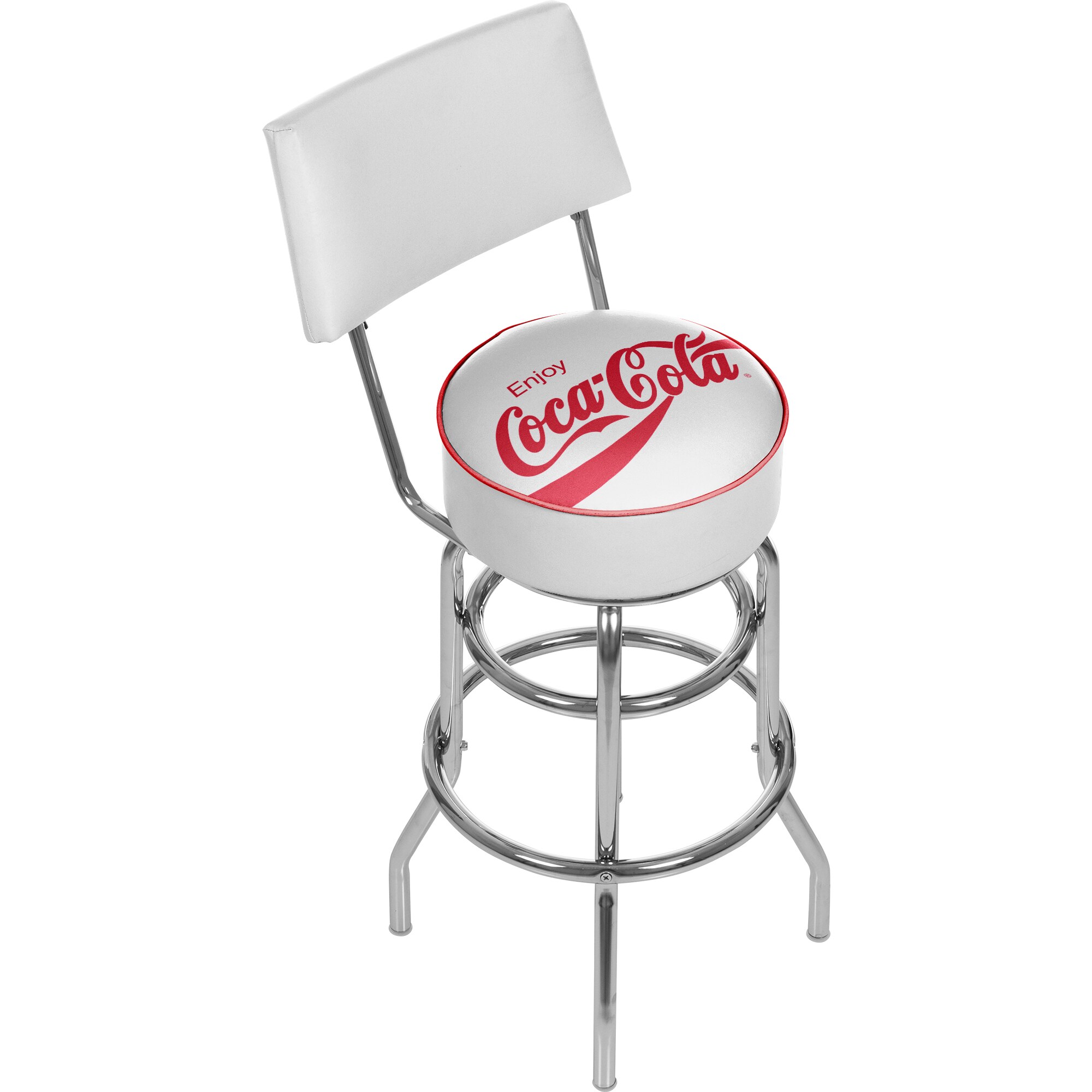 Trademark Gameroom COKE-1100-V17 Bar Stools with Backs White 5-in H Bar height Swivel Metal Bar Stool Back