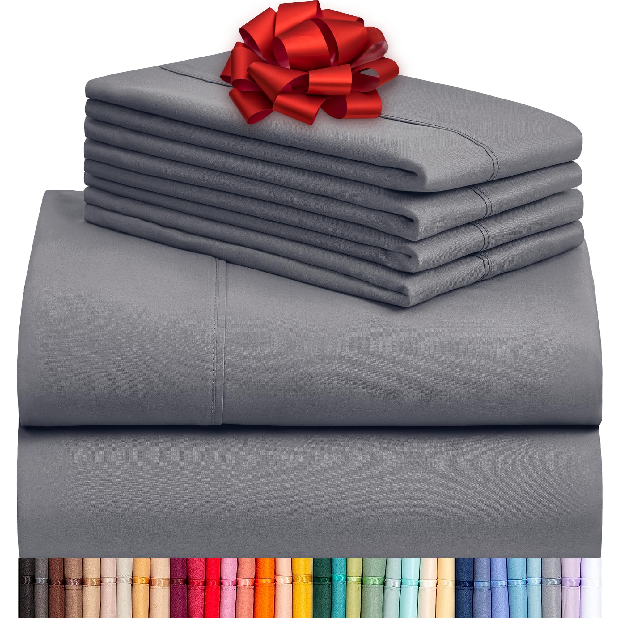 LuxClub B072F4SF9X 4 PC Light Grey California King Silky Soft Cooling Deep Pocket Performance Sheet Set