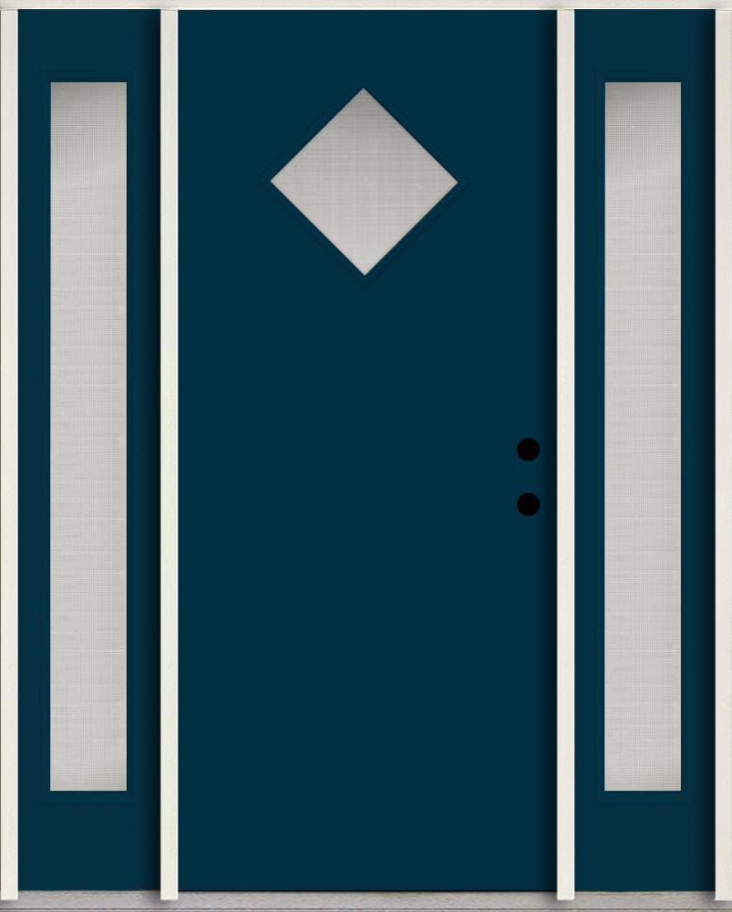 RELIABILT LO1067538 Spotlights 56-in x 80-in x 4-5/8-in Fiberglass 1/4 lite Left-hand inswing Eclipse paint Painted Prehung Front Door with Sidelights Insulating core