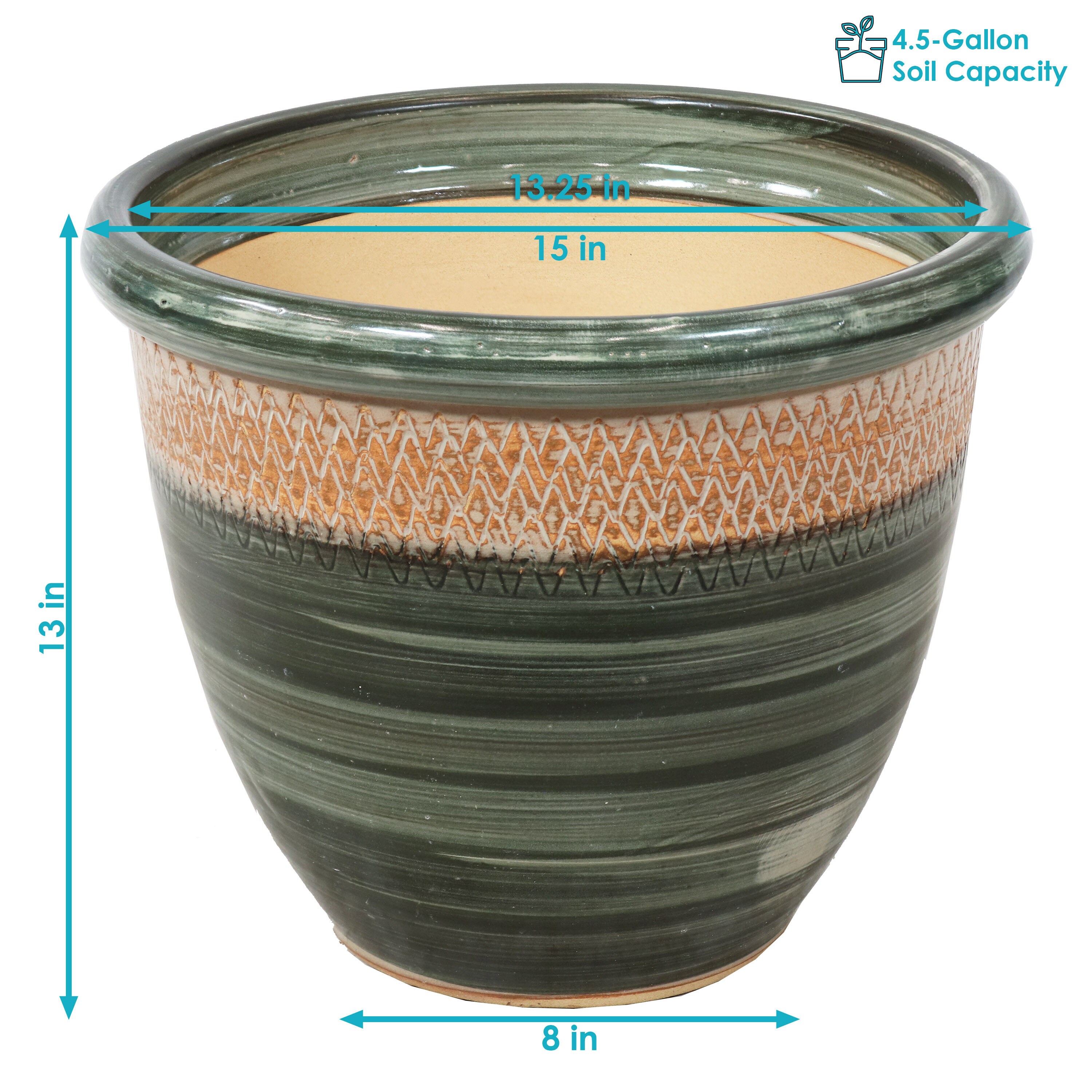 Sunnydaze Decor 15-in W x 13-in H Green Ceramic Indoor/Outdoor Planter