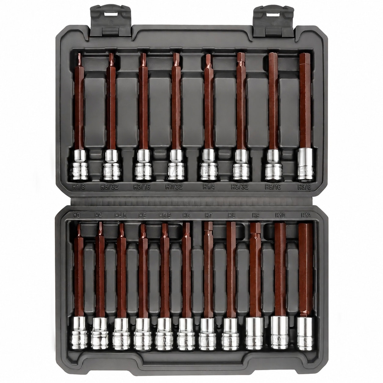 DYRCJ  3/8 Inch Drive Extra Long Allen Hex Bit Socket Set 19 Pieces Standard SAE and Metric Sizes Durable Tool Kit for Mechanics