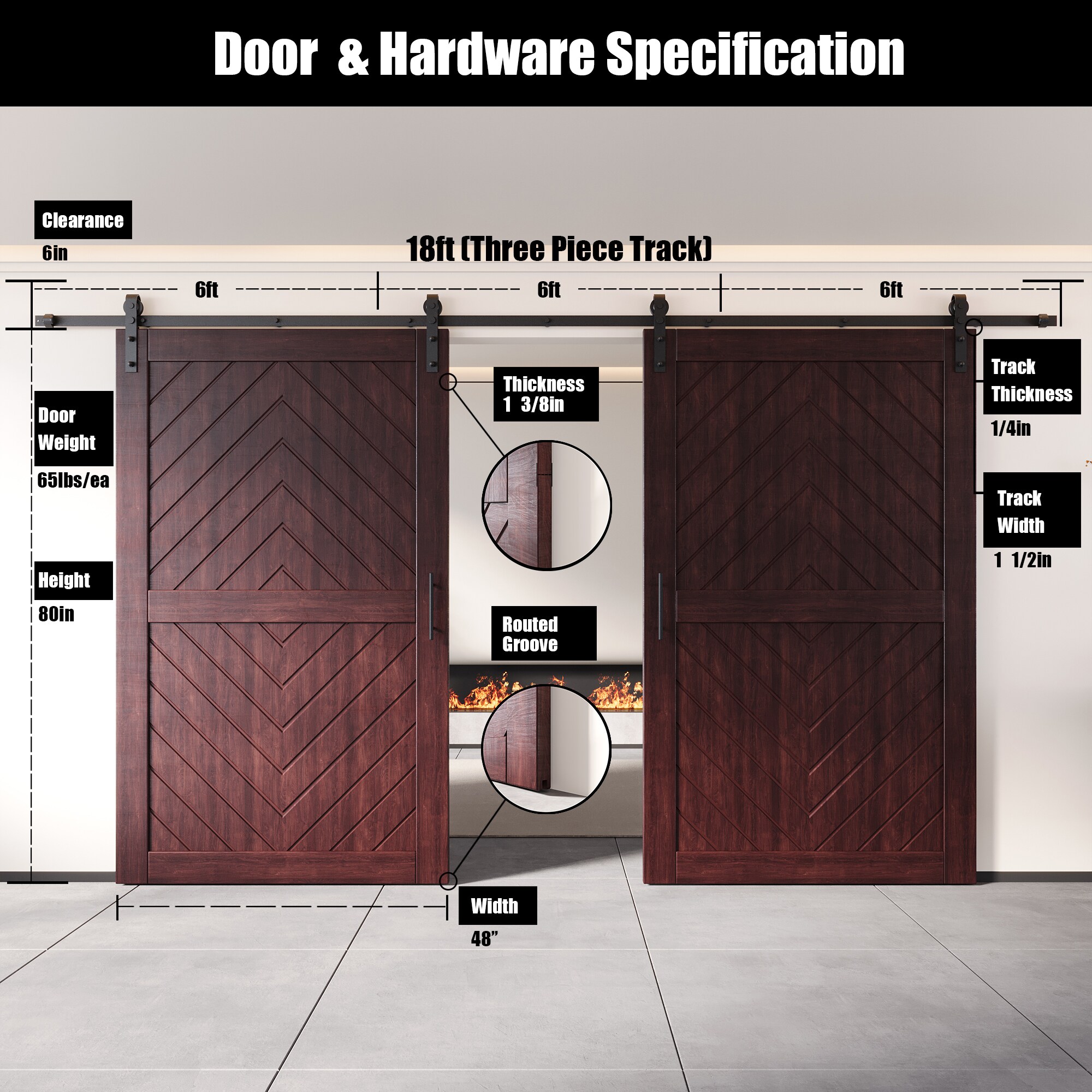 HOMACER YT2H216C-JT2-4880-RD Barn-Doors - View #2