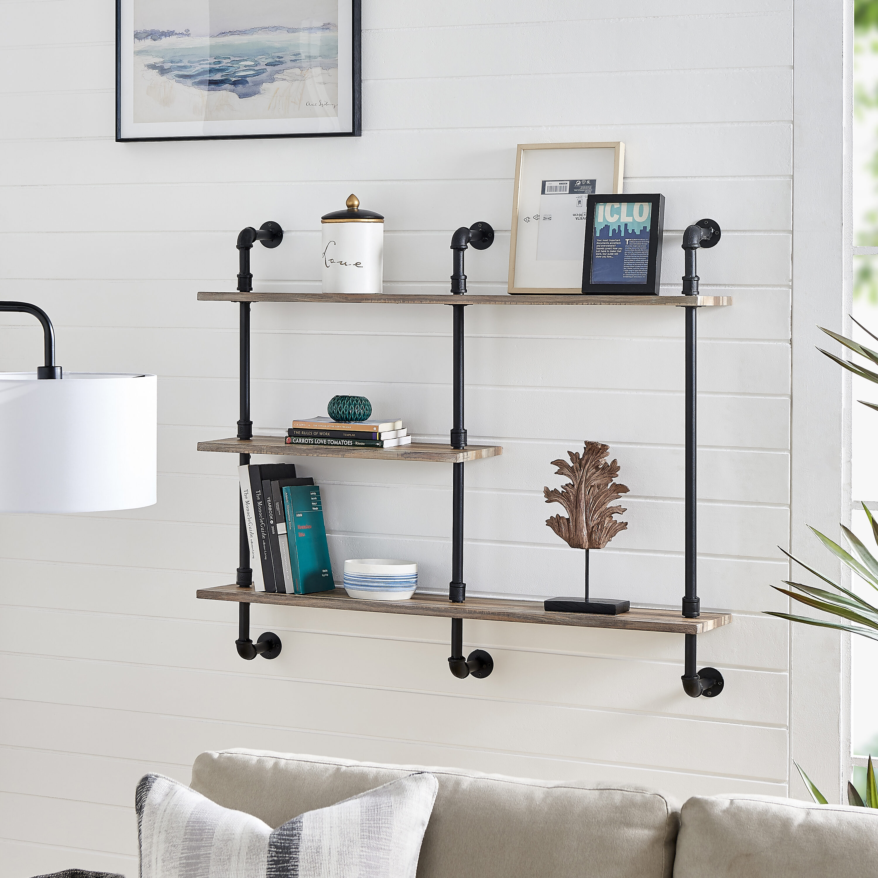 Sunnydaze 3 Shelf Industrial Style Pipe Frame Wall-mounted