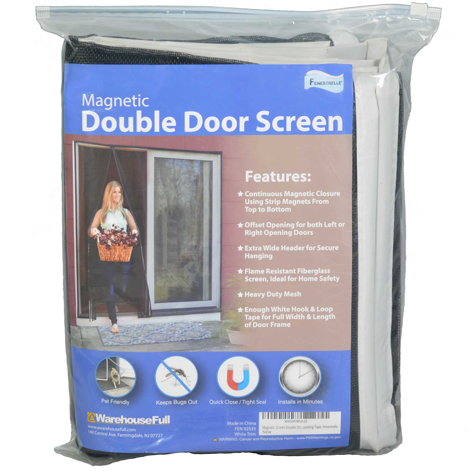 Fenestrelle FEN 92535 72-in x 80-in Charcoal Fiberglass, White Edging Fiberglass Magnetic Screen Door