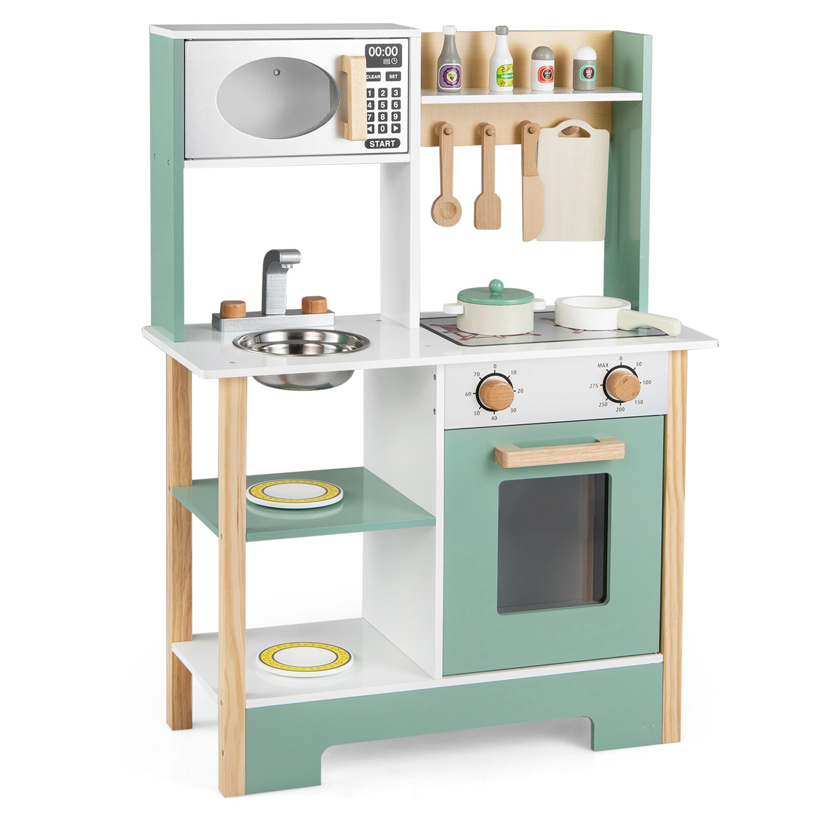 Slickblue - Children Pretend Play Kitchen with Spatulas Pans Stainless Steel Sink Storage Hooks (...