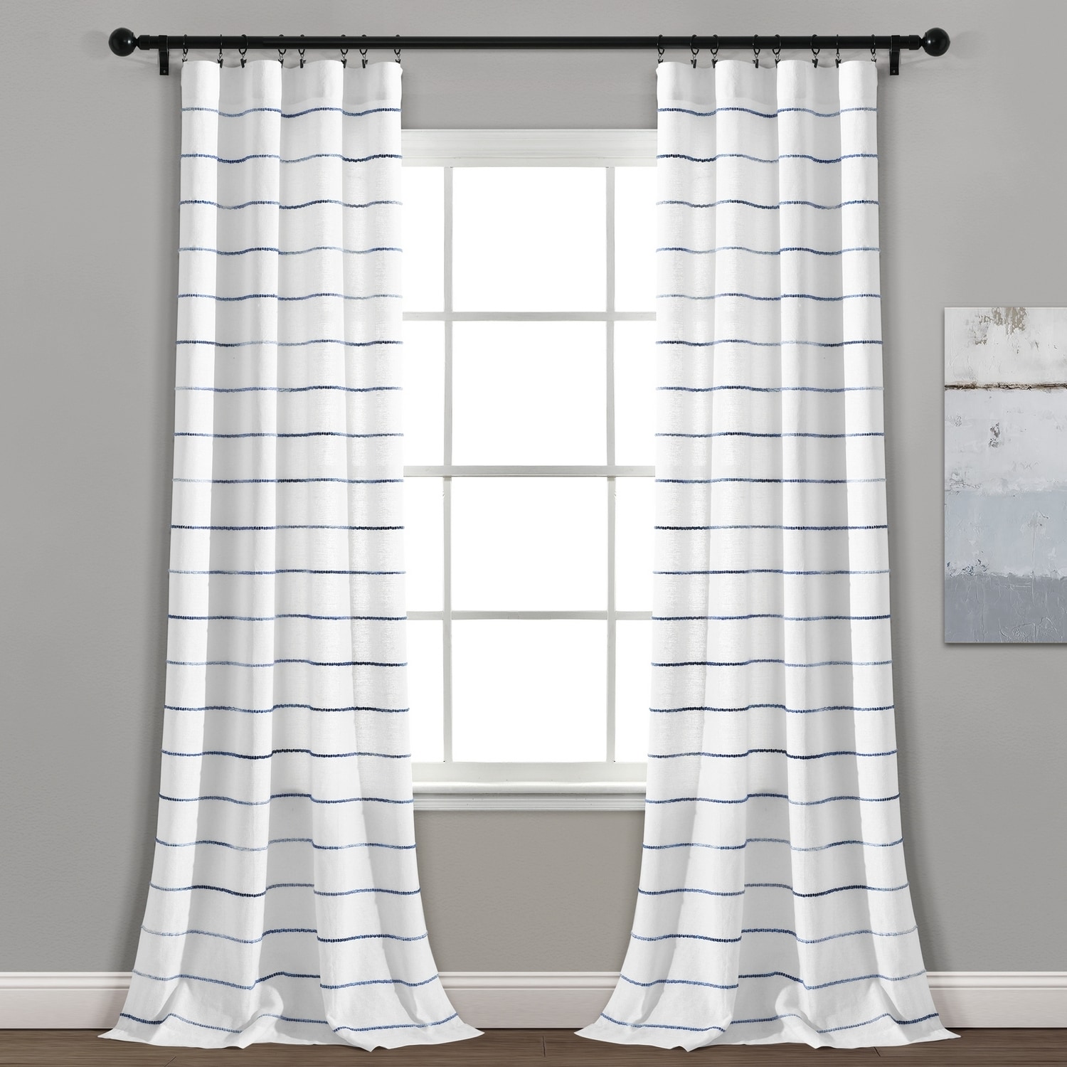 Navy Ombre Stripe Cotton Polyester Window Curtain Panels