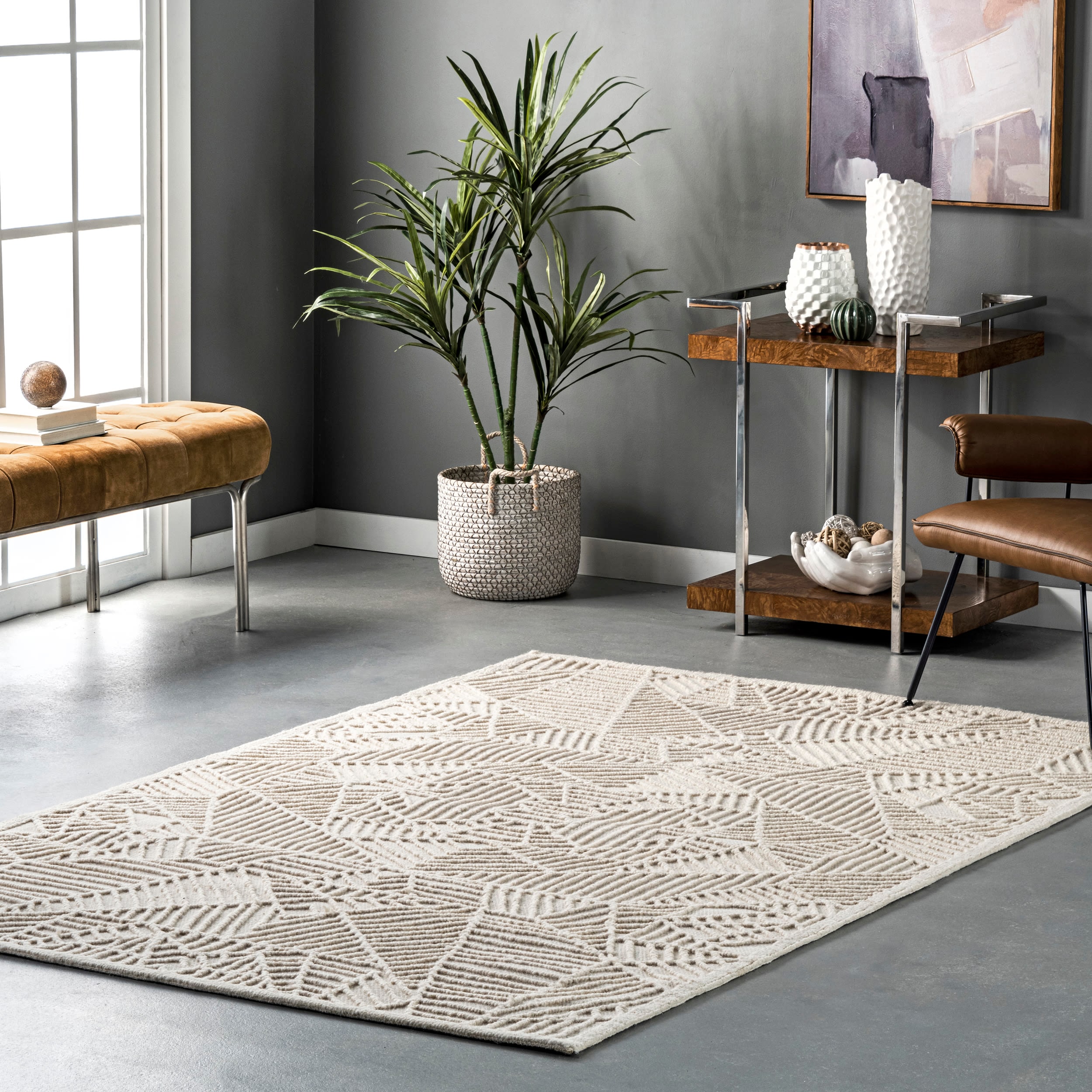 nuLOOM SMCM02A-508 Suzanne 5 x 8 (ft) Hooked Wool Ivory Rectangular Indoor Geometric Vacuum regularly Area rug