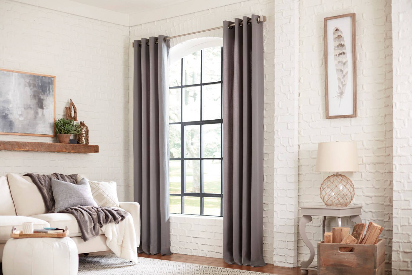 allen + roth 84-in Grey Polyester Light Filtering Grommet Single Curtain  Panel in the Curtains & Drapes department at