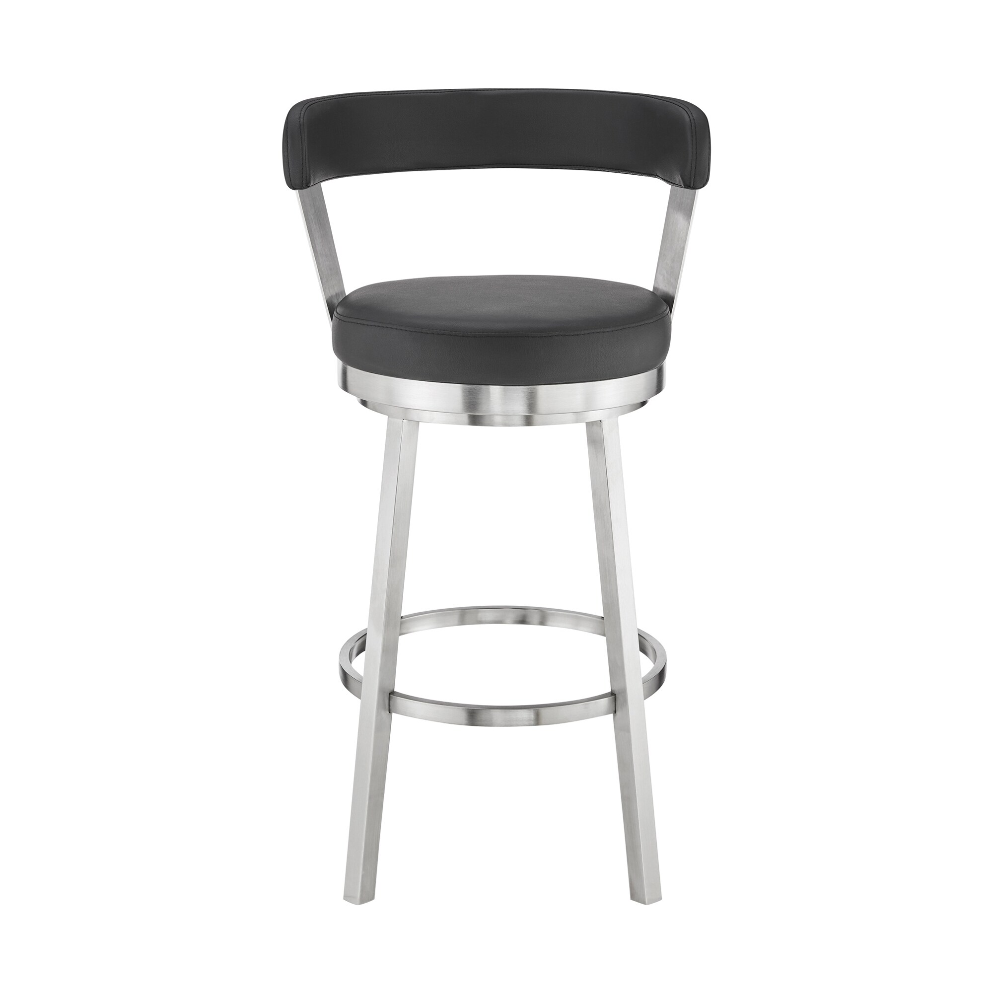Armen Living LCBYBABSBL30 Brushed Stainless Steel Finishing 30.0-in H Bar height Bucket seat Upholstered Swivel Metal Bar Stool with Arms