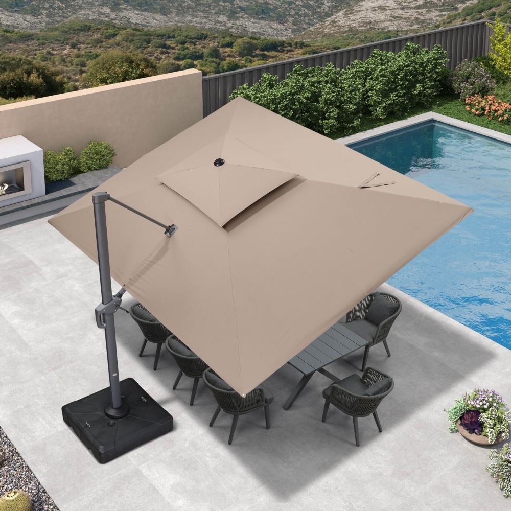 PURPLE LEAF LS04DHRC1013-KK 13-ft Aluminum Beige Crank Cantilever Patio Umbrella