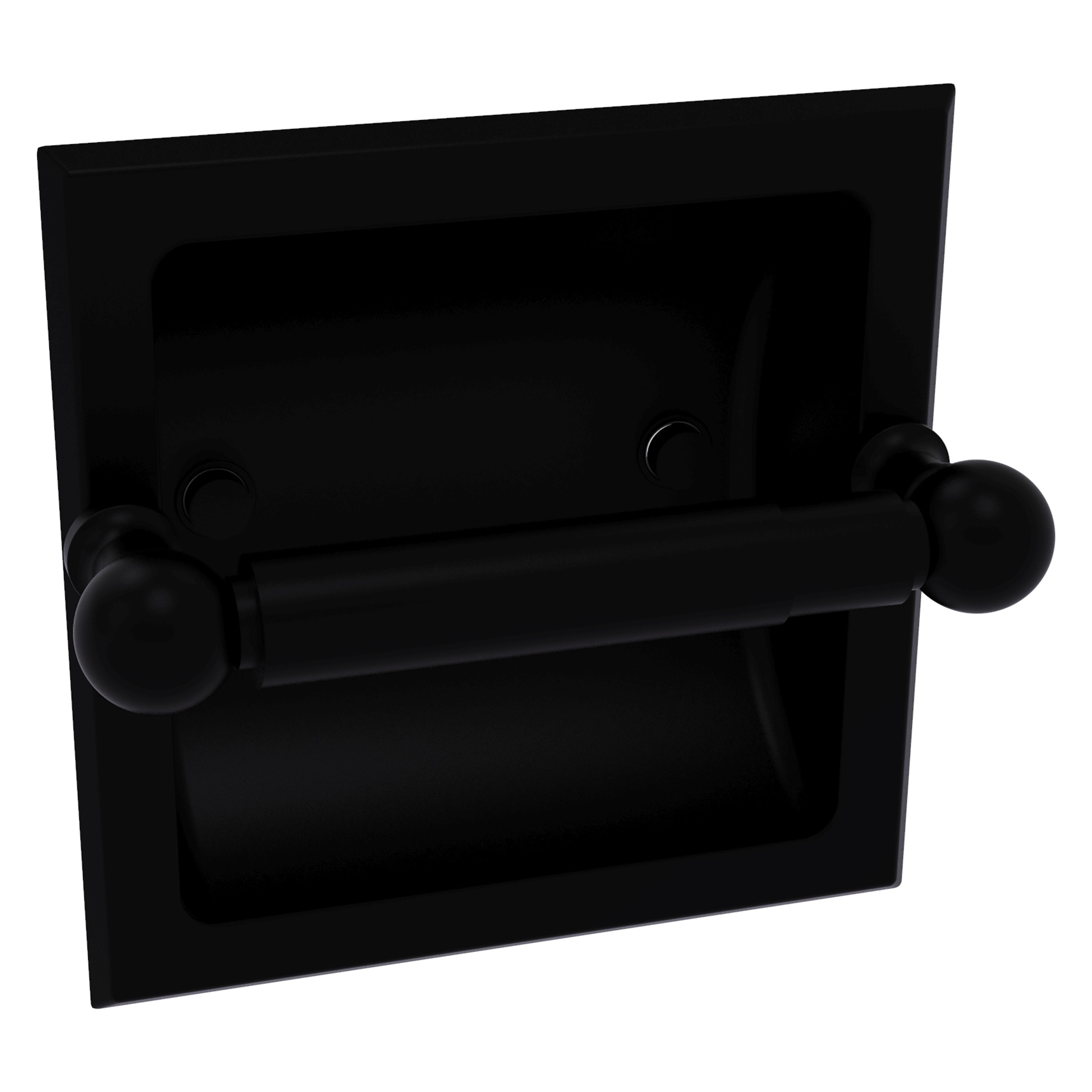 Allied Brass DT-24C-BKM Dottingham Matte Black Recessed Double post Toilet Paper Holder 1 -Rolls with Storage