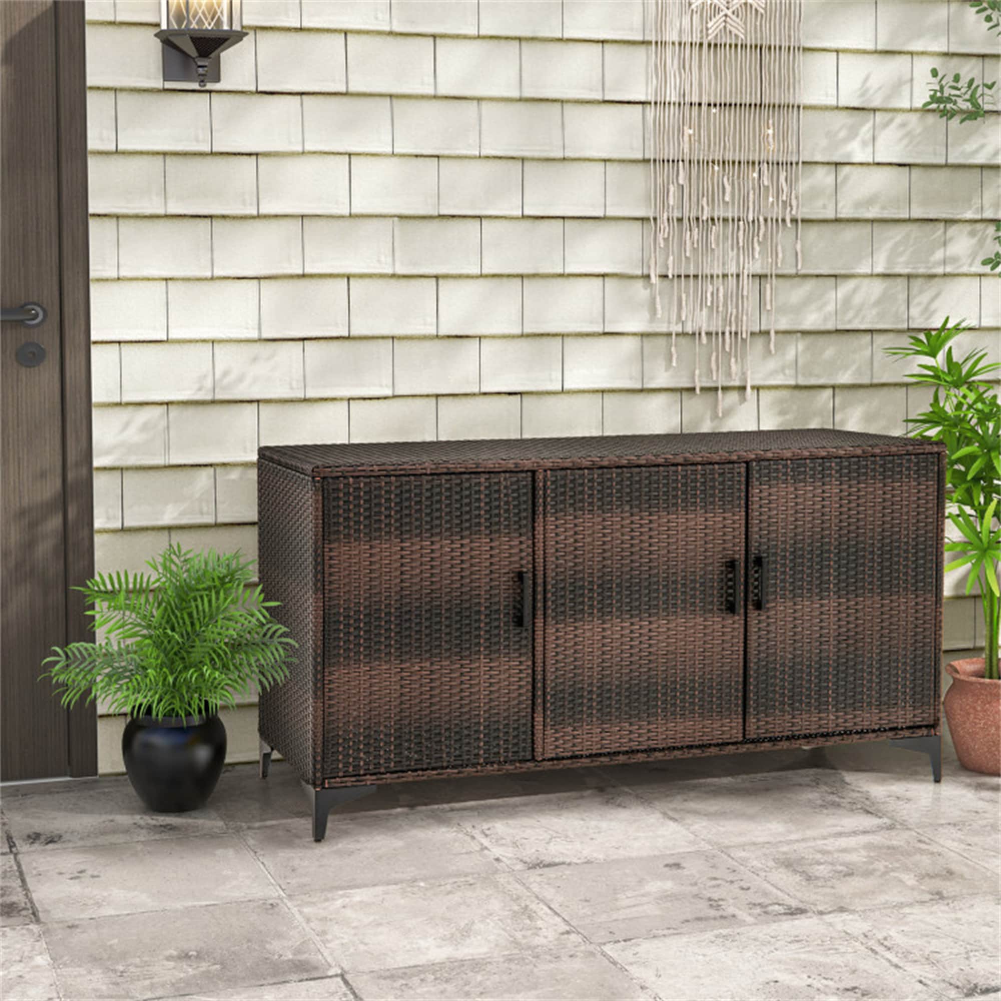 BABOOM BOM-JZ10261-CO Wicker Deck Box 84-Gallon Mix Brown Plastic Deck Box