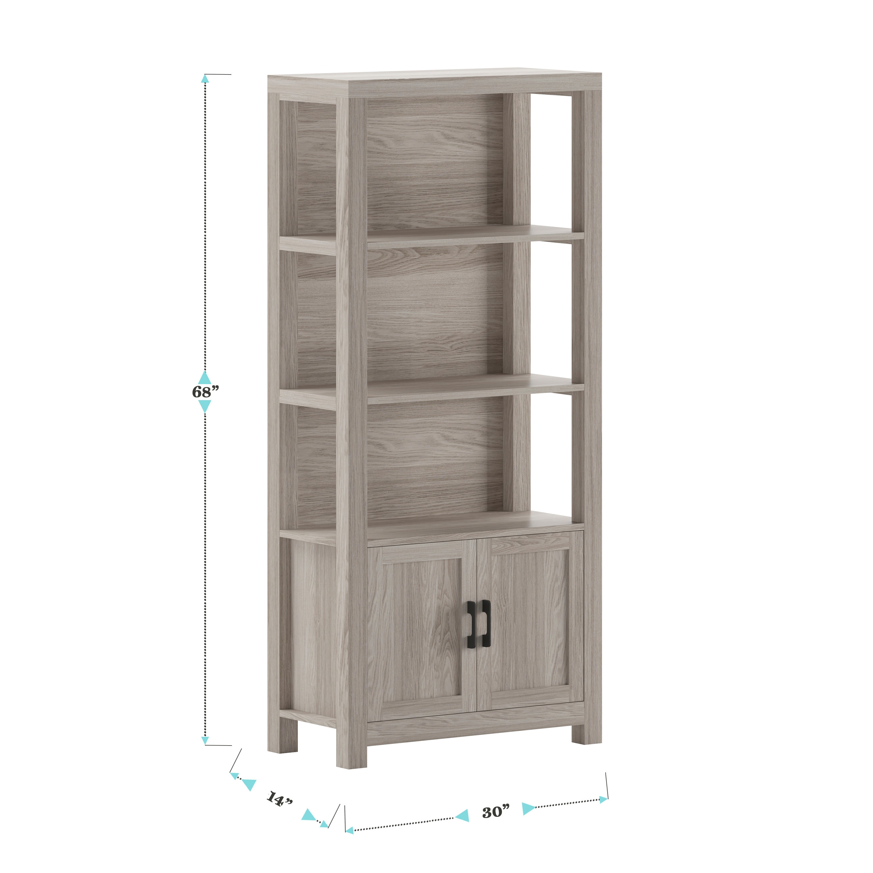 Martha Stewart 68" Gray Wood Shaker Bookcase with Storage Cabinet