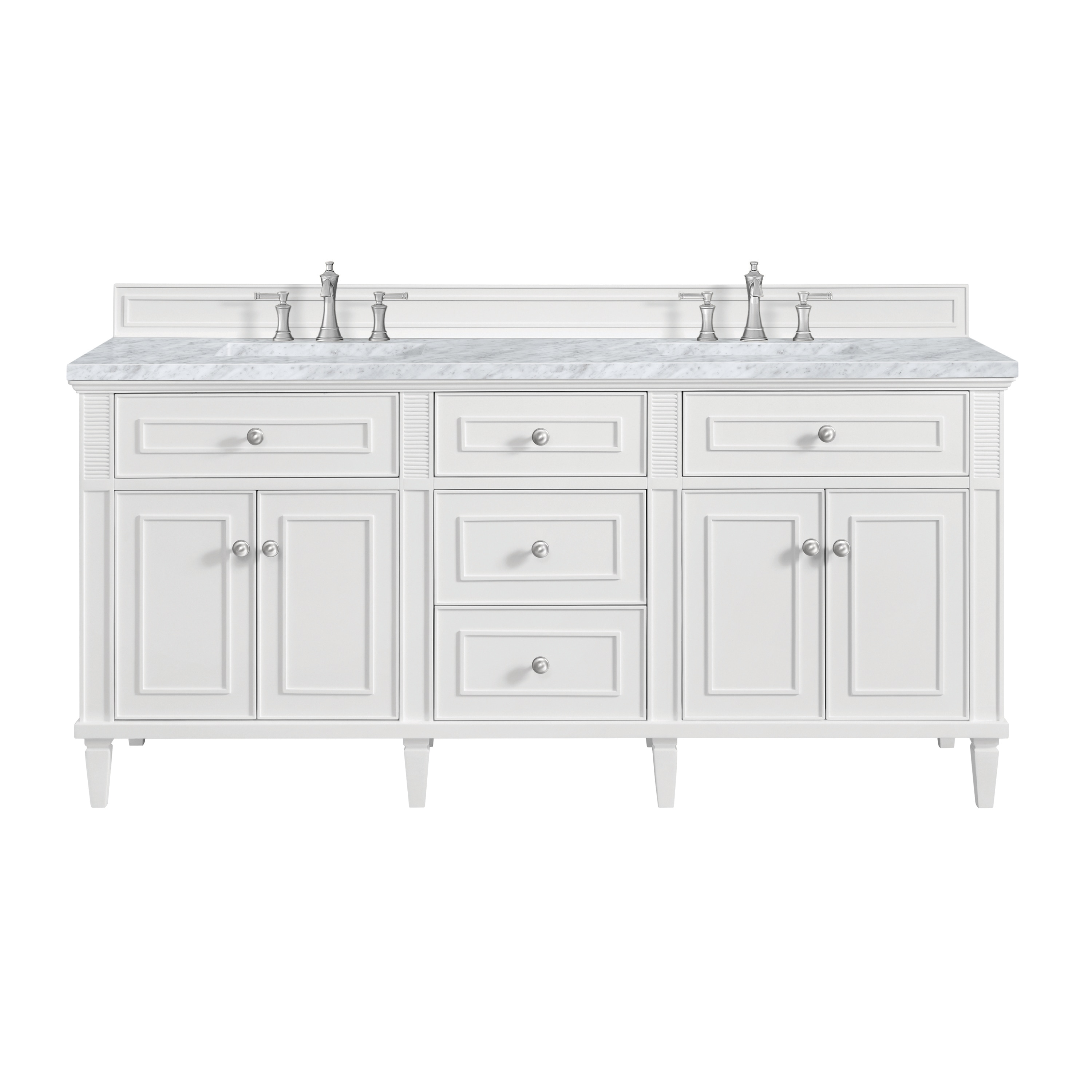 James Martin Vanities 424-V72-BW-3CAR Lorelai 72-in Bright White Undermount Double Sink Bathroom Vanity with Carrara Marble Marble Top