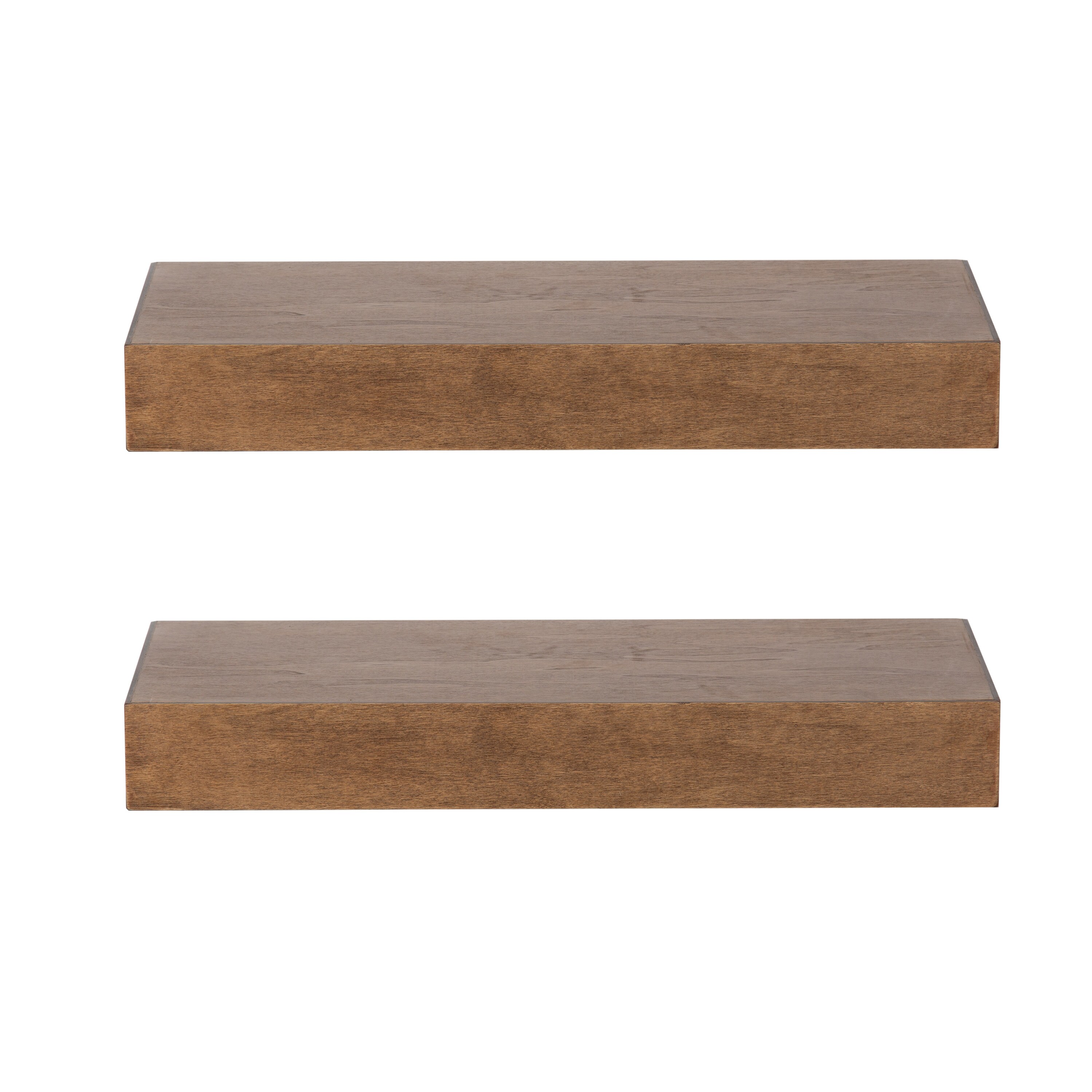 Rustic Brown Wood Floating Wall Shelves Set of 2