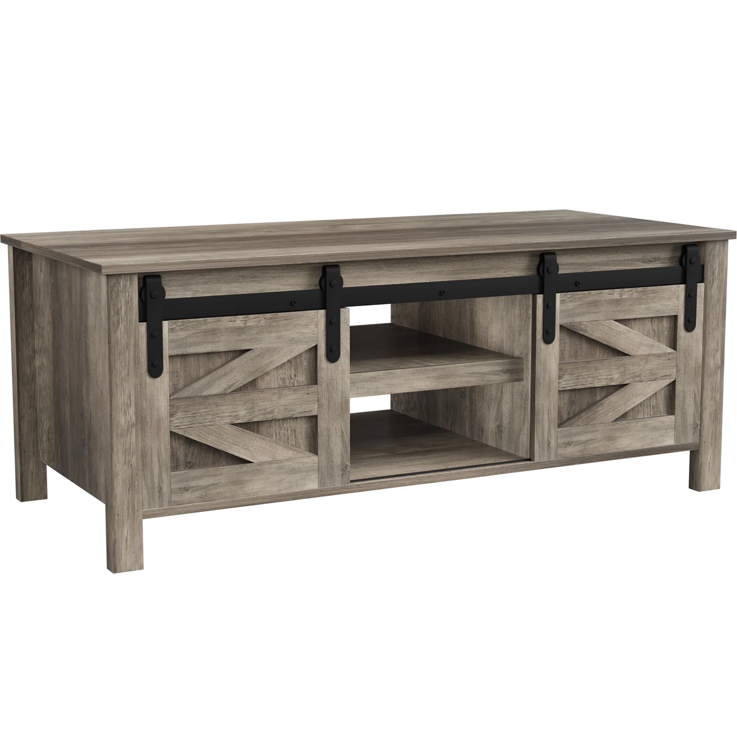 Vineego LS-CT23-159-GY Oak Wood Farmhouse Coffee Table with Storage