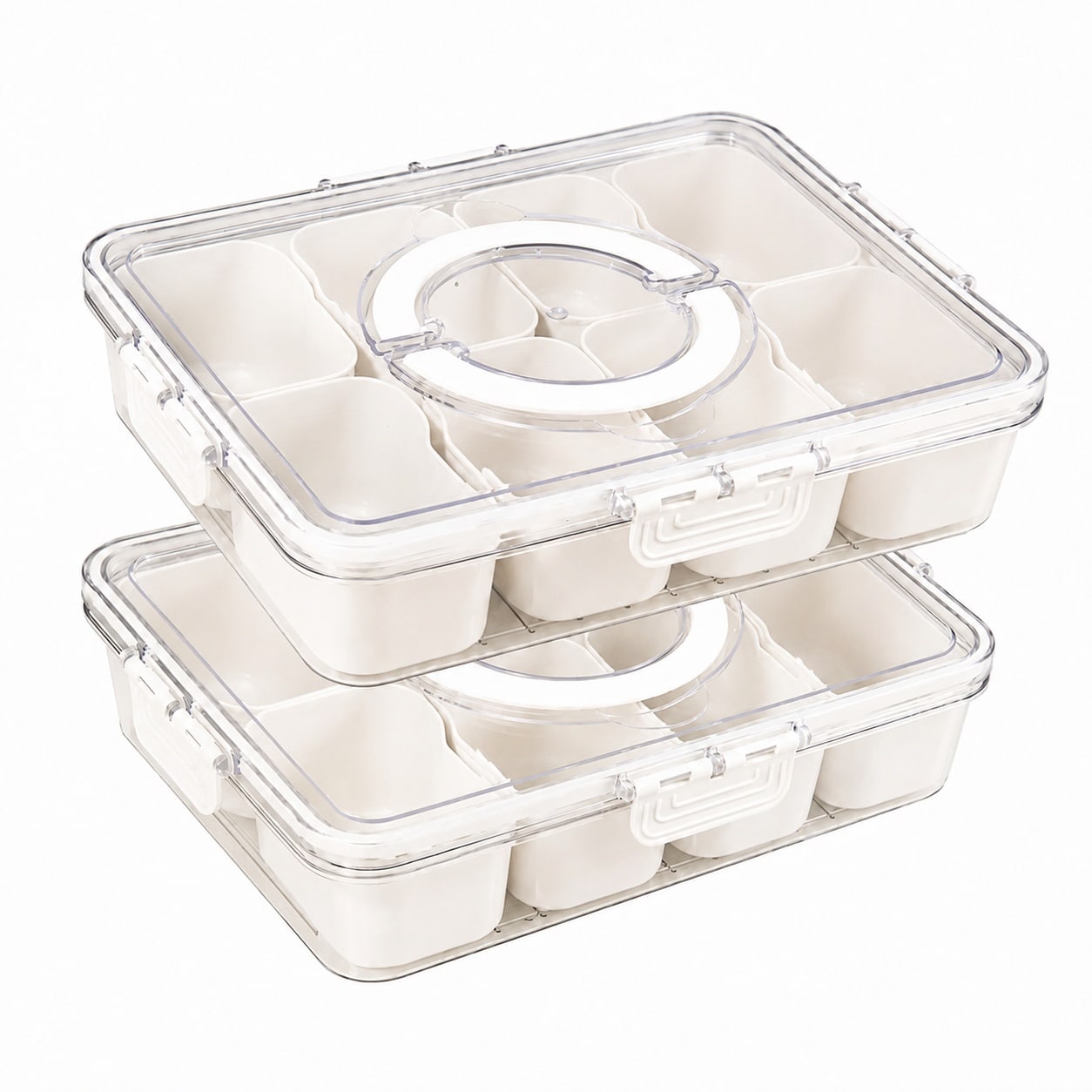 Aoibox  2 Pack 11 in W x 8 3 in H x 2 6 in D Clear Divided Serving Tray with Lid and Handle Beige Plastic Snack Bento Box