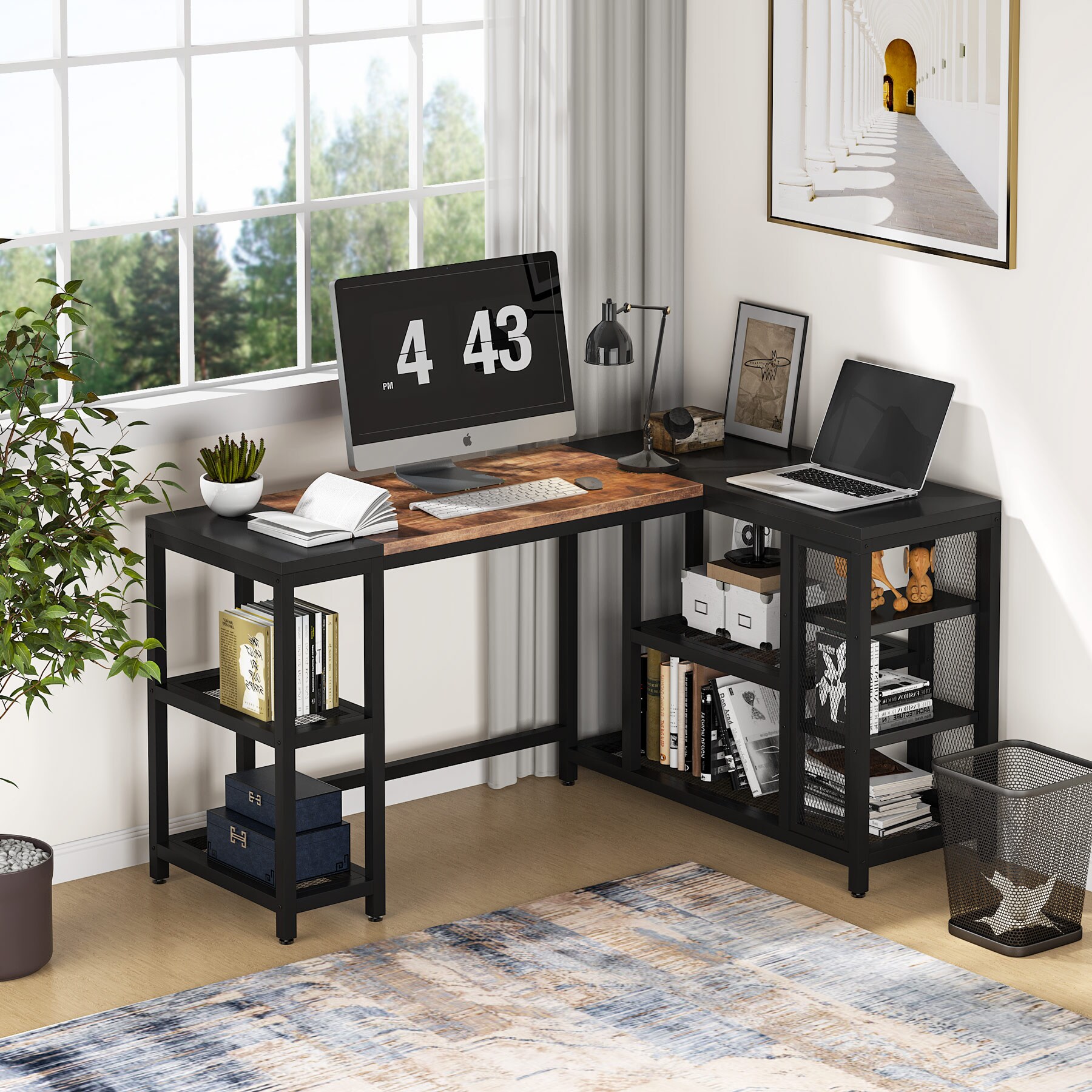 Tribesigns Hoga-C0428 59.1-in Brown Modern/Contemporary L-shaped Desk ...