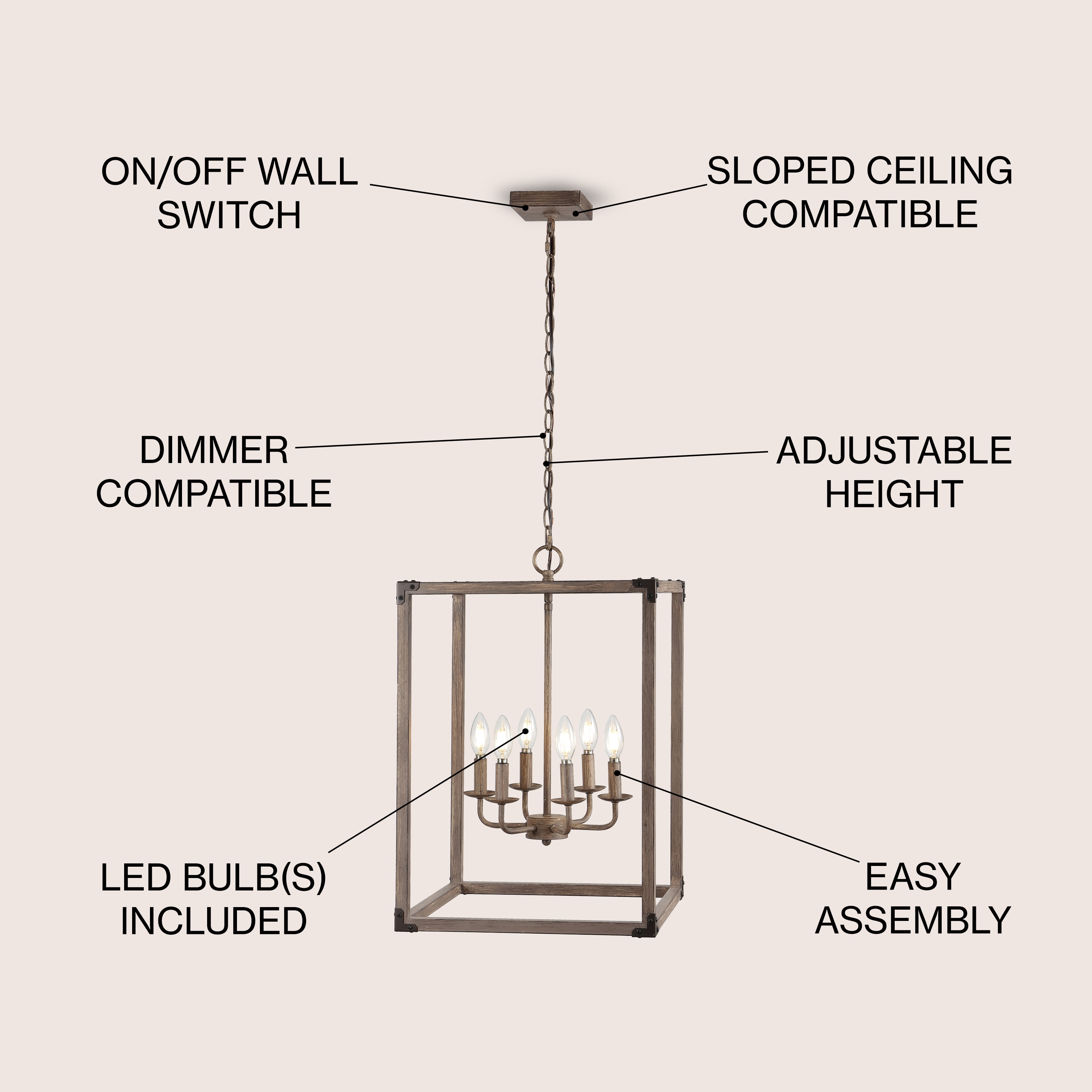 Rustic Farmhouse 16.2" Brown Iron LED Pendant with Edison-Style Bulbs