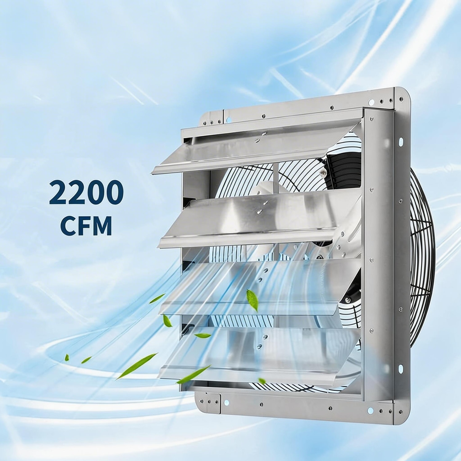 Garvee - 18-in 2200 CFM Automatic Shutter Exhaust Fan  High-Speed Wall-Mounted Ventilator with Al...