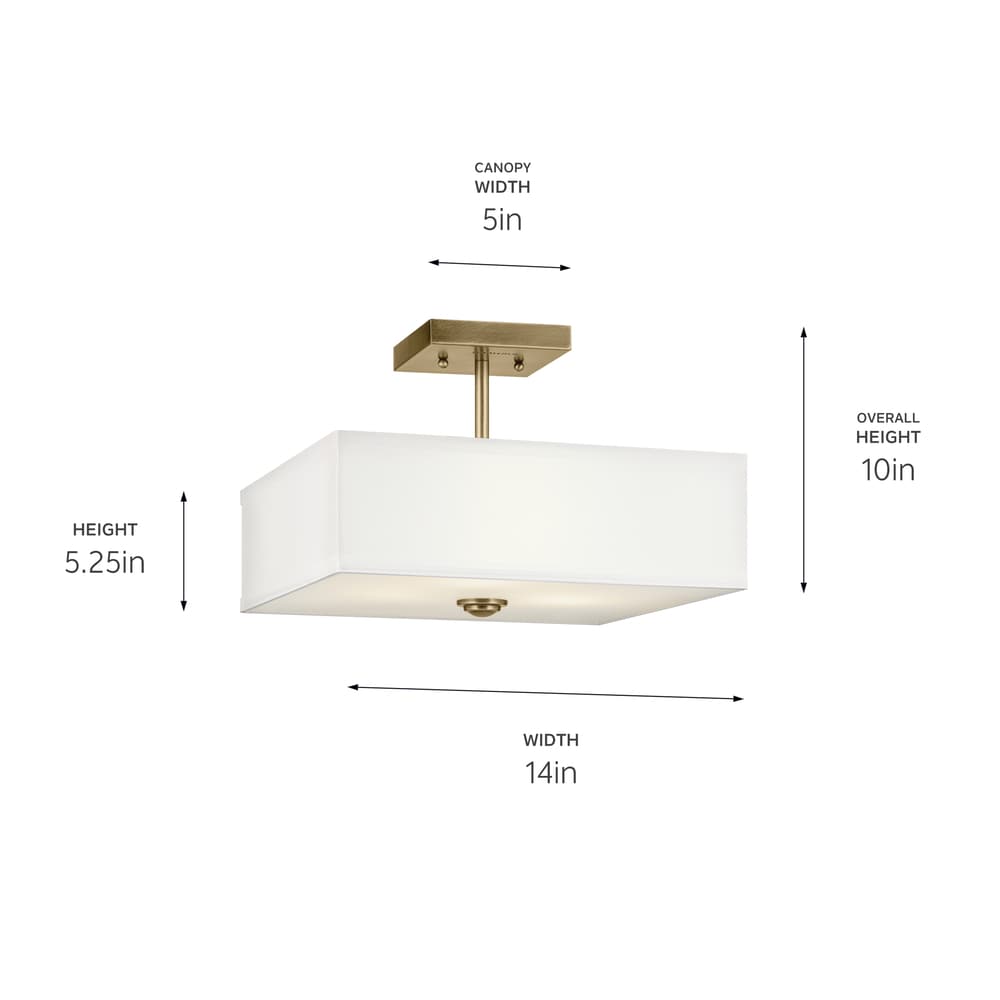 Shailene 14" Natural Brass Semi Flush Ceiling Light with Fabric Shade