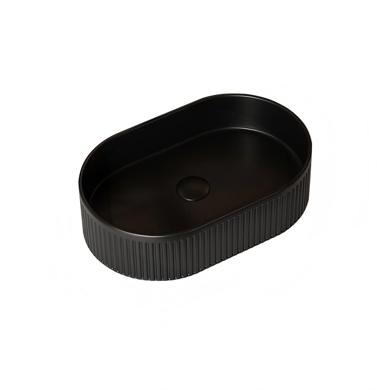 LUXEYARD 20in Bathroom Sink Oval Striped Vessel Ceramic Basin without Faucet NO Cabinet Black