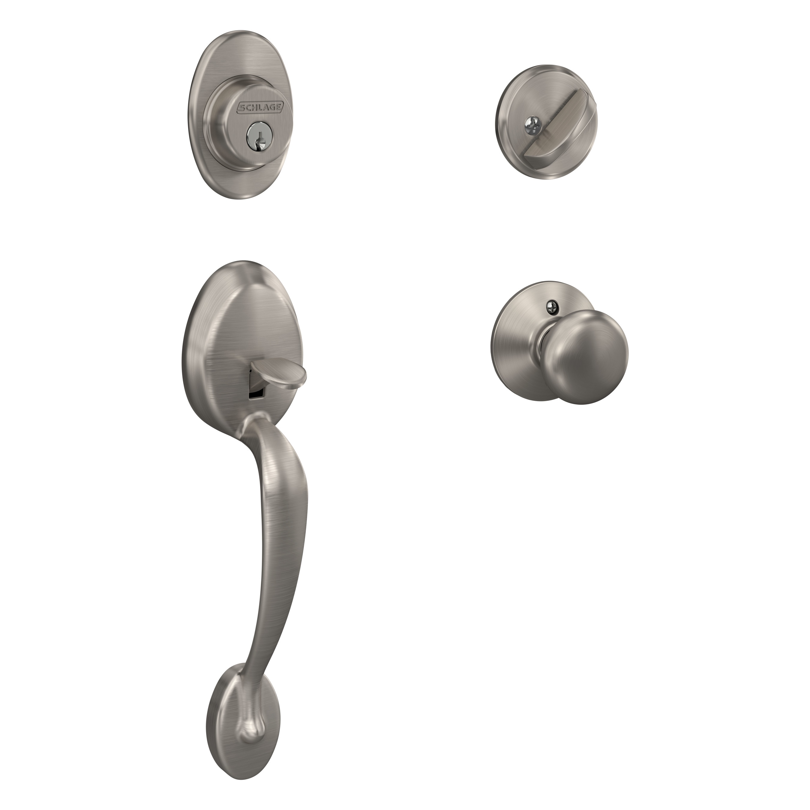 Schlage F60 V PLY 619 Plymouth Satin Nickel Single-Cylinder Deadbolt Keyed entry door handleset with Knob