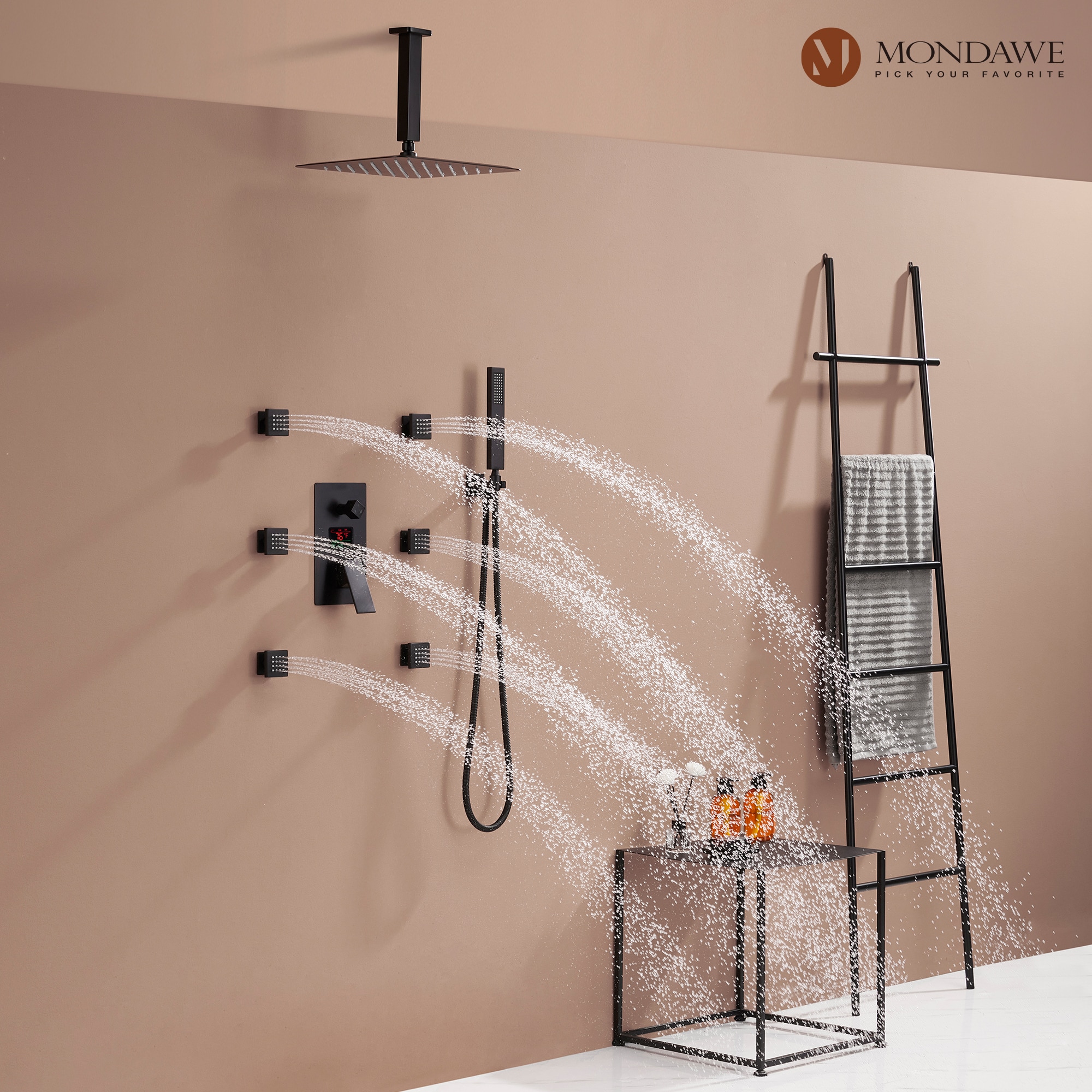 Mondawe WFBI6025-12BL Showerhead-Bar-Panels - View #2